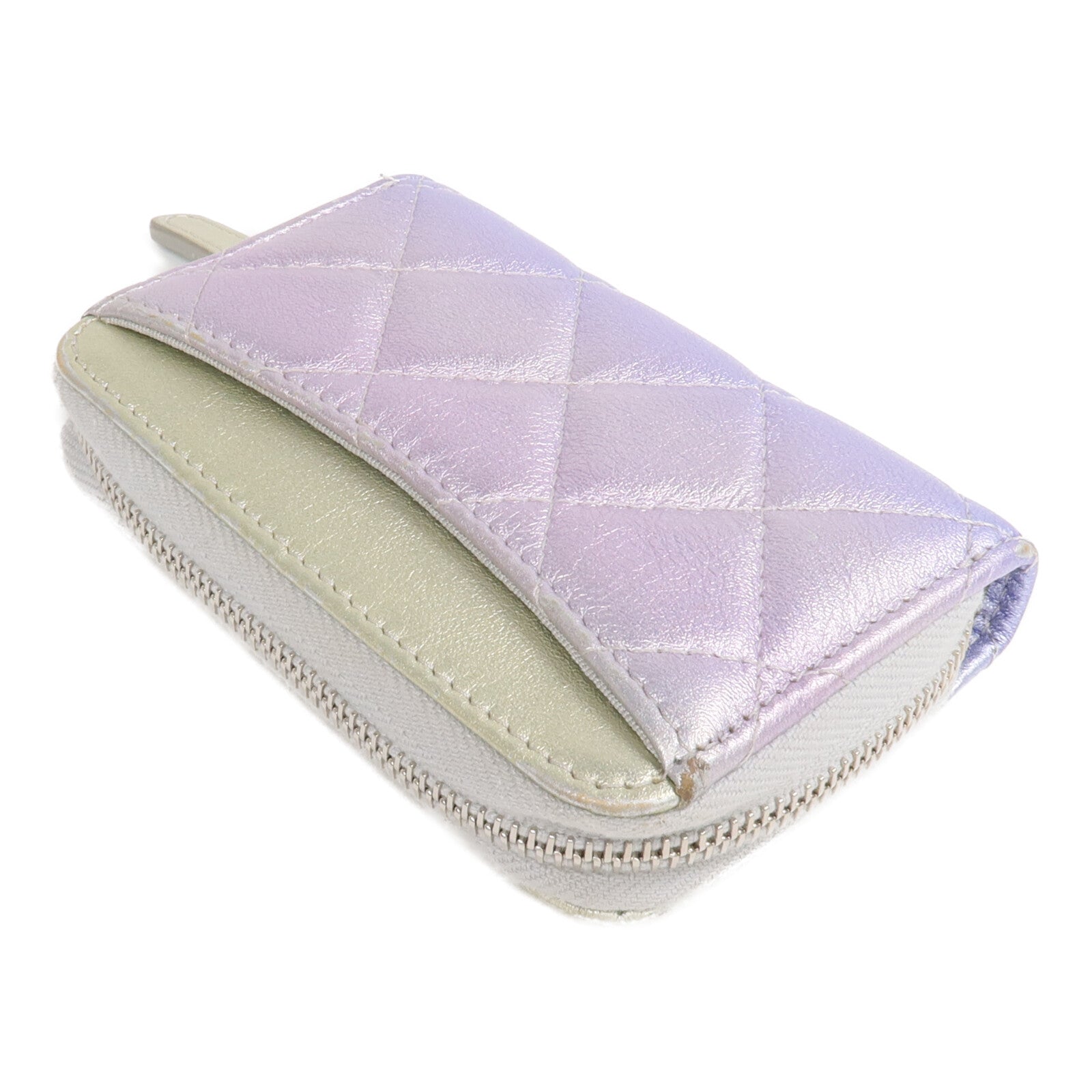 CHANEL 羊皮皮革Card Case/Coin Case銀扣拉鏈卡片套/零錢包