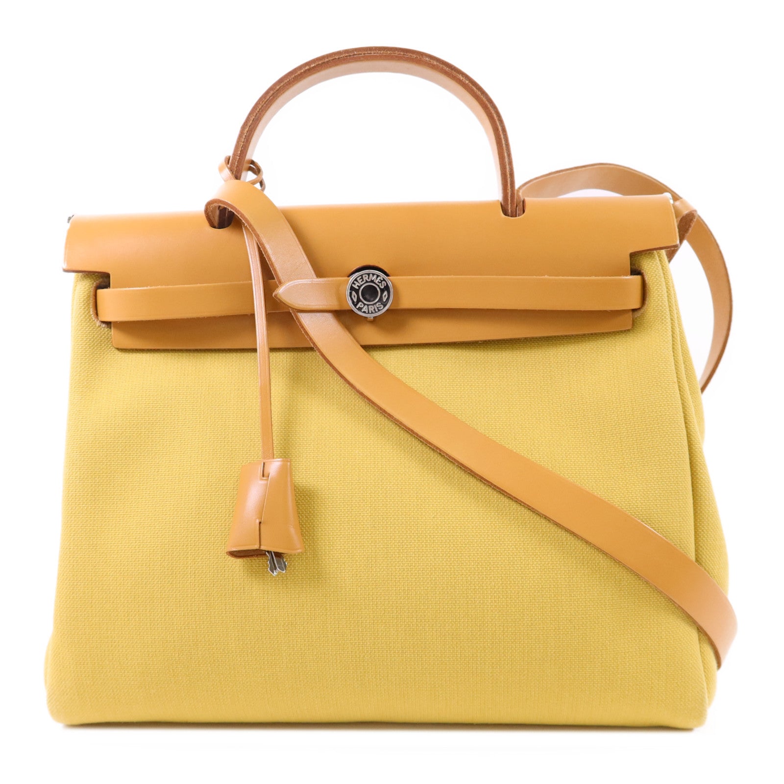 HERMES 帆布Herbag PM銀扣手挽肩背兩用袋Soleil