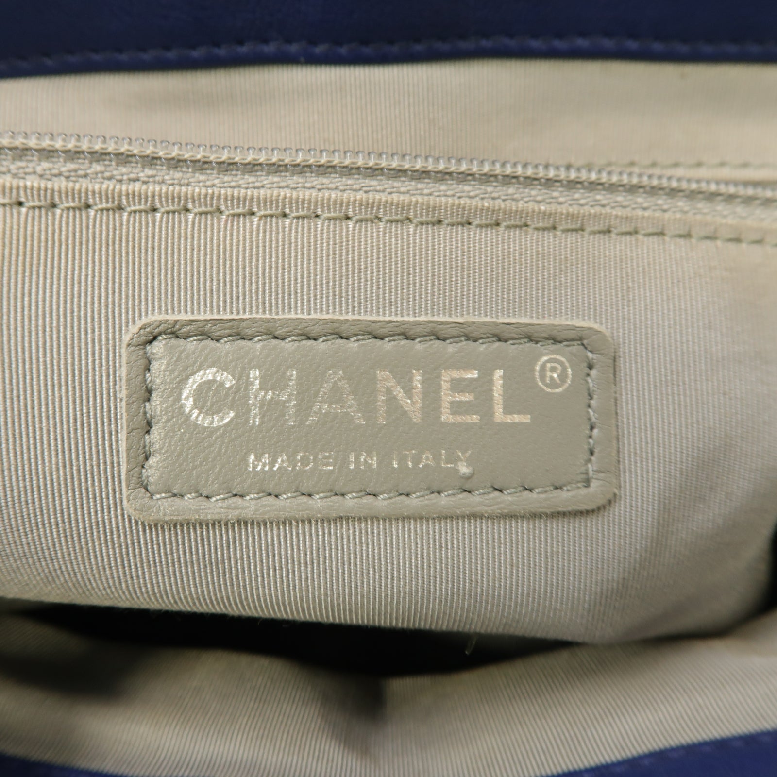 CHANEL 菱格牛皮皮革Chain Shoulder Bag銀扣鏈帶肩背袋藍色