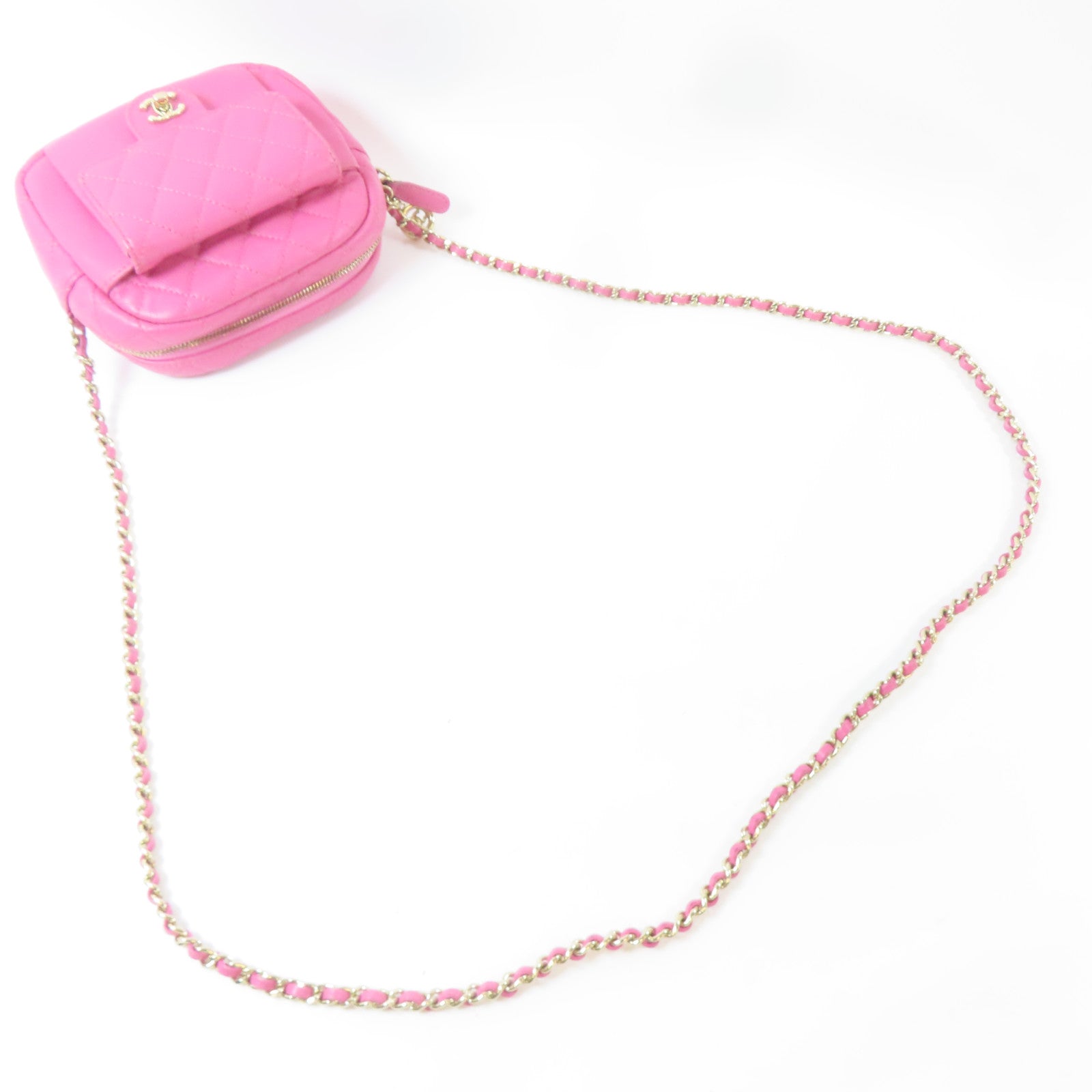 CHANEL 【激減優惠】菱格Caviar皮革Chain Shoulder Bag金扣鏈帶肩背袋粉紅色