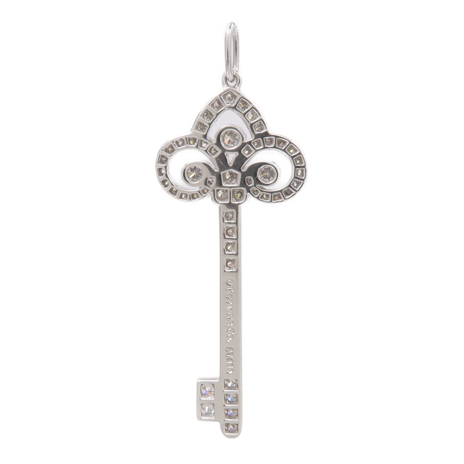TIFFANY＆CO PT950鉑金Fleur de Lis Key Pendant鑽石吊墜