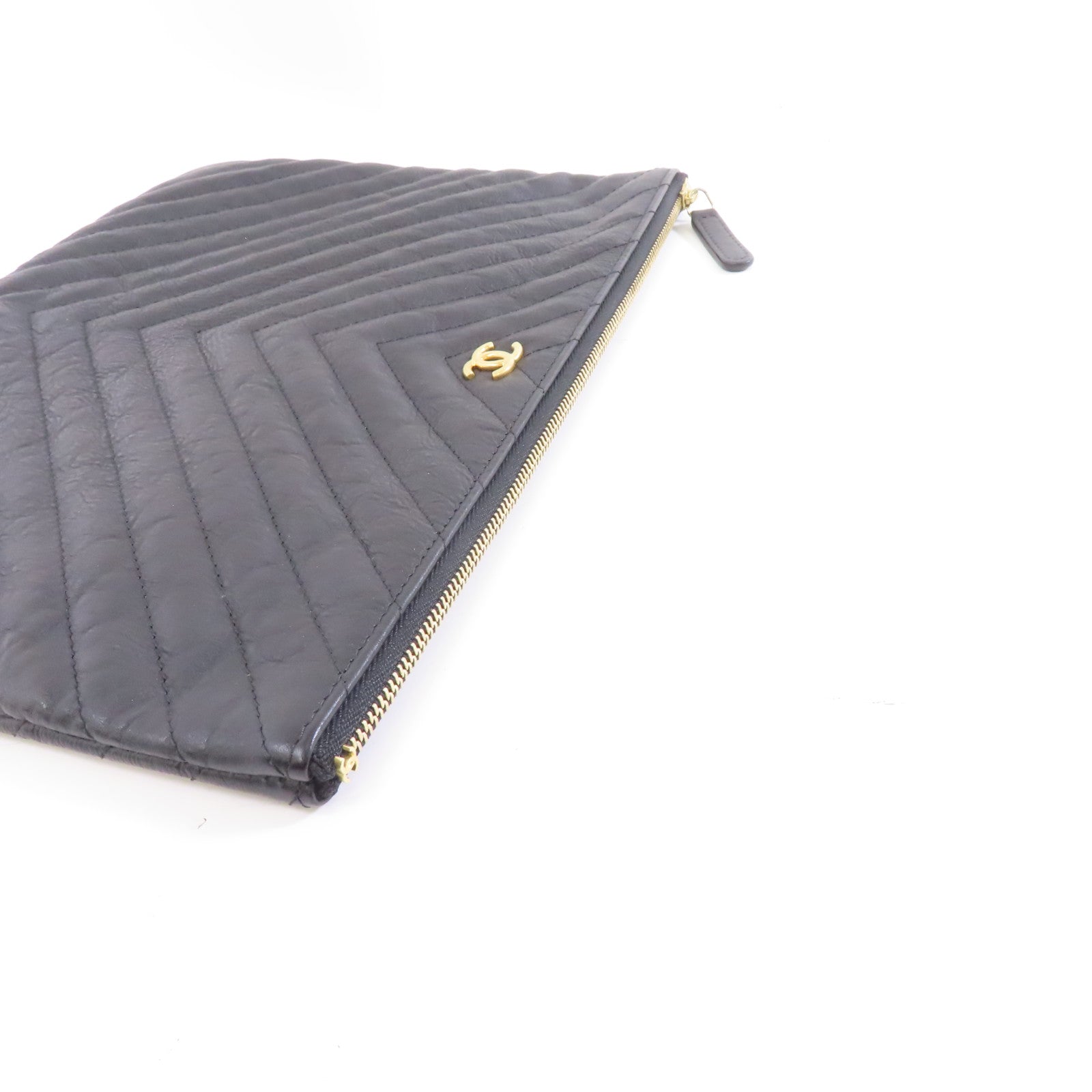 CHANEL 牛皮皮革Pouch/Clutch金扣手拿包黑色