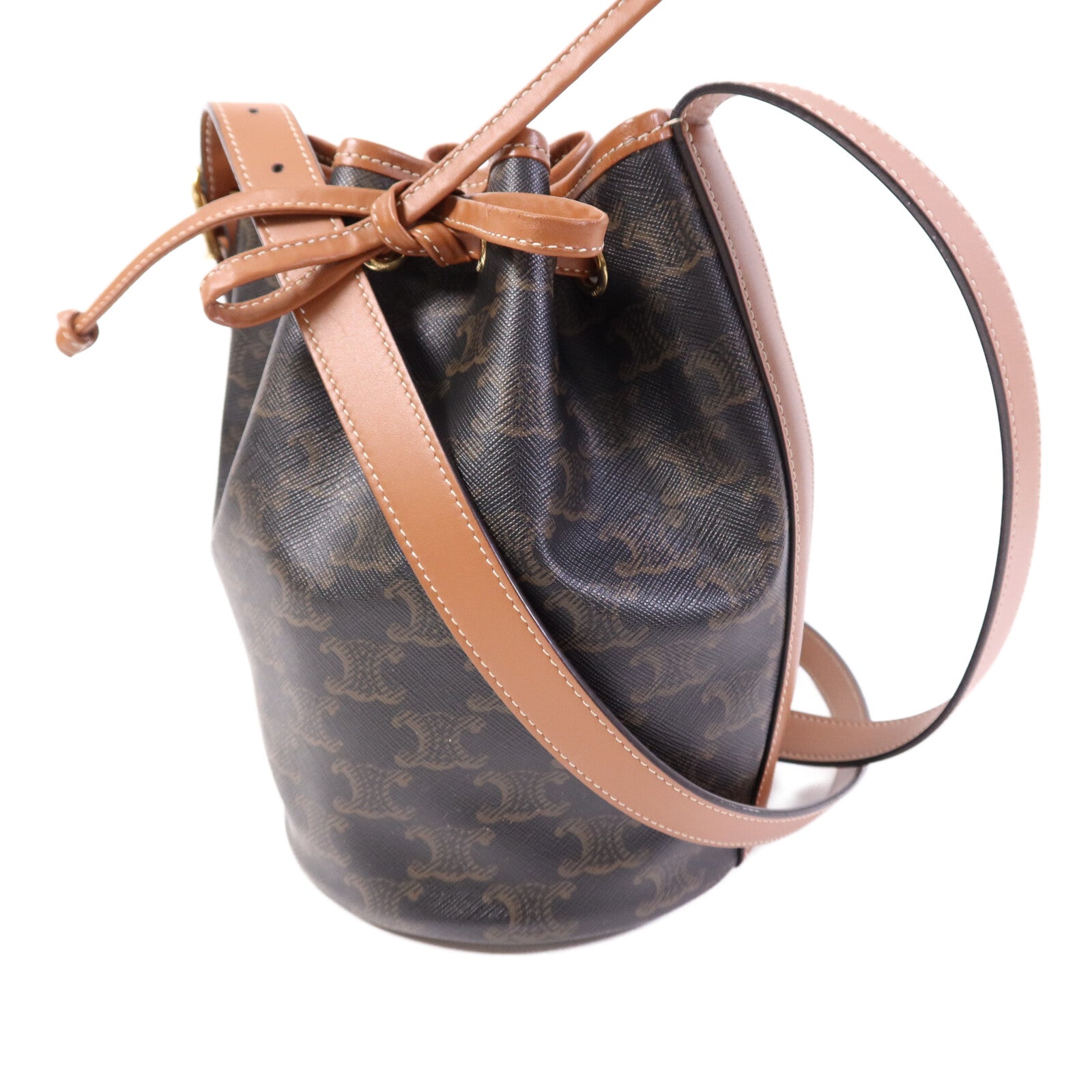 CELINE 塗層帆布Triomphe Drawstring Small bucket金扣肩背袋