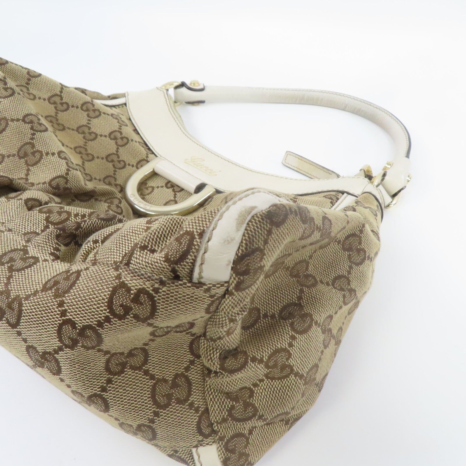 GUCCI 【激減優惠】帆布Shoulder Bag金扣肩背袋啡色/白色