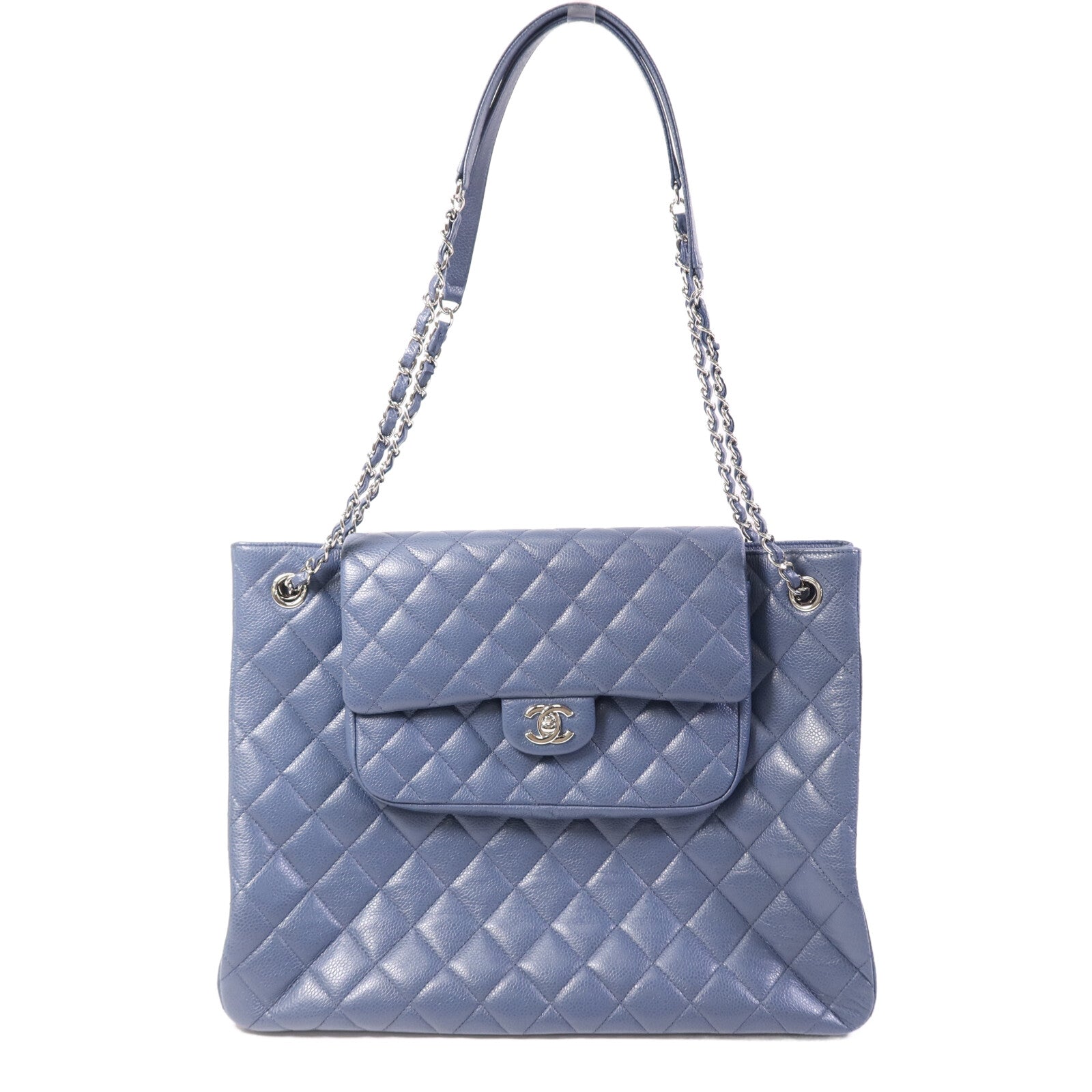 CHANEL 【激減優惠】牛皮皮革Tote Bag銀扣鏈帶肩背袋
