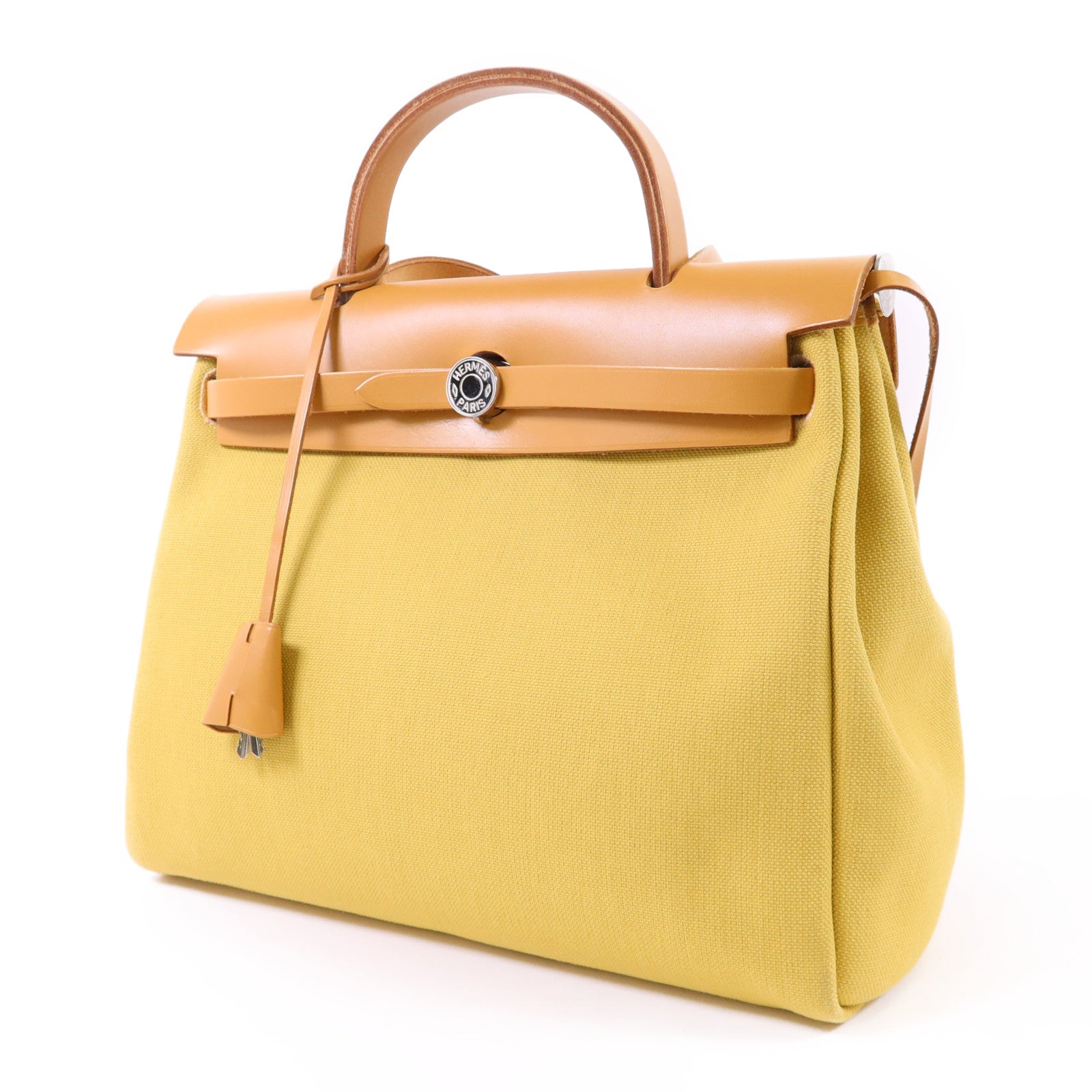 HERMES 帆布Herbag PM銀扣手挽肩背兩用袋Soleil
