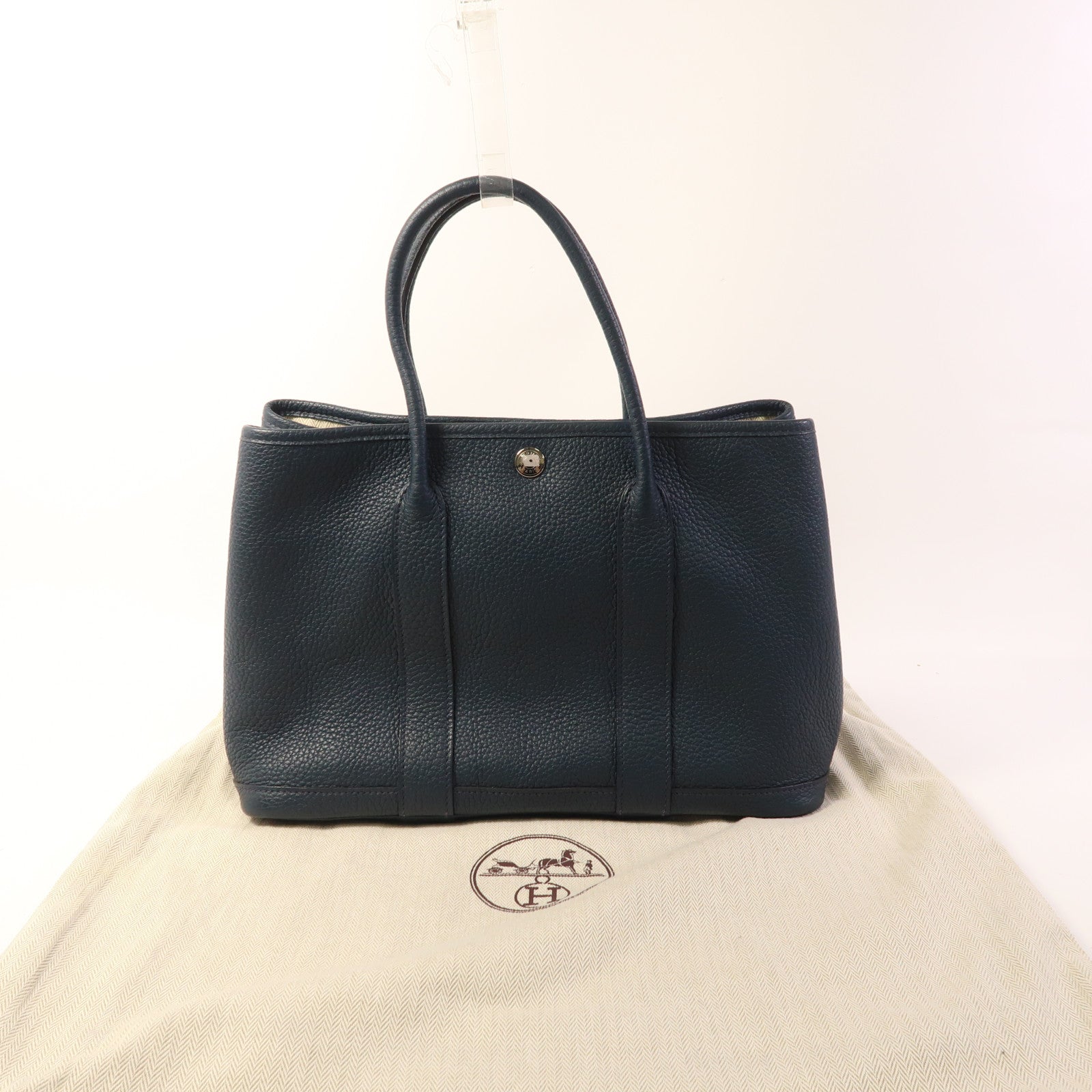 HERMES Negonda皮革Garden Party TPM銀扣手挽袋Bleu De Prusse