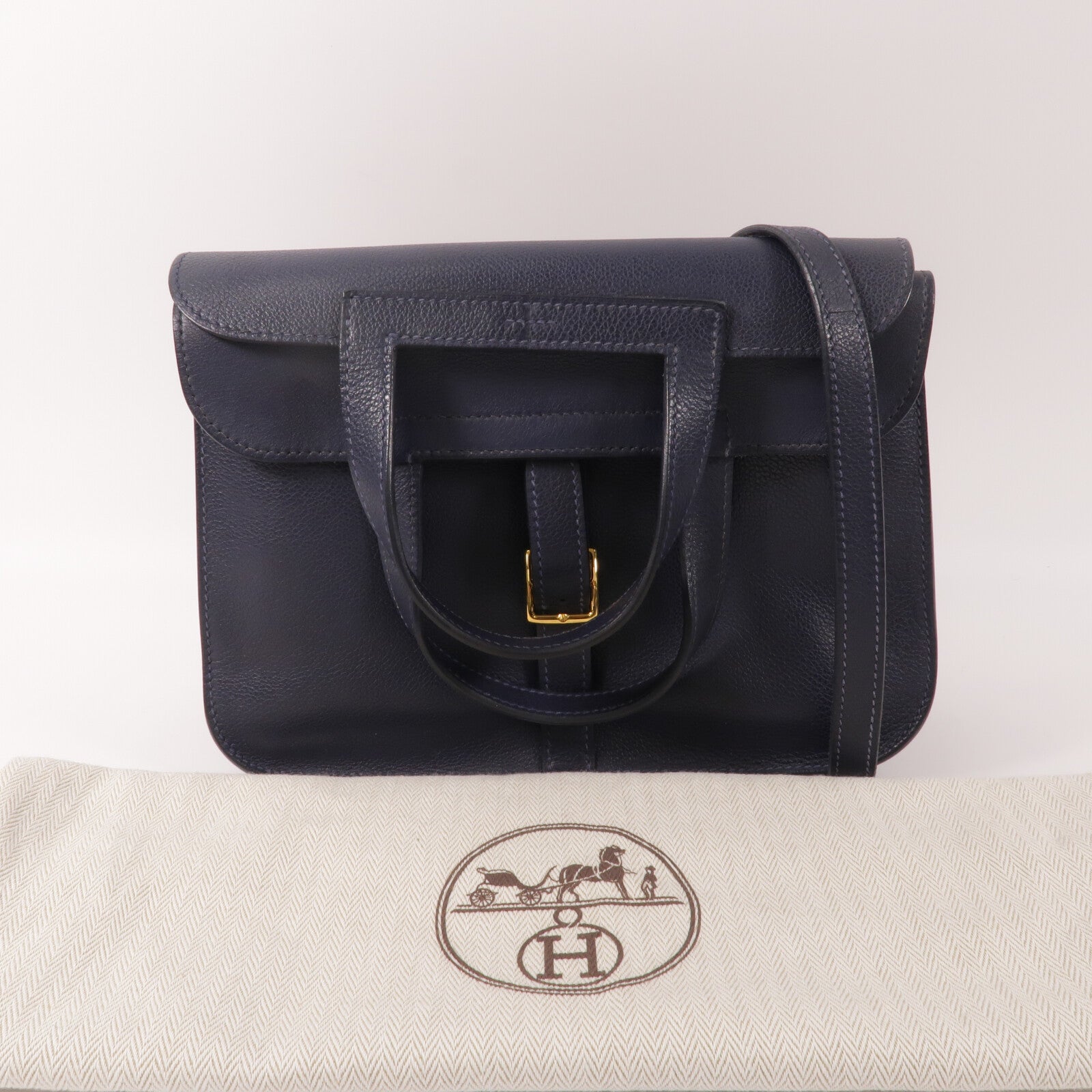 HERMES Evercolor皮革Halzan 25手挽肩背兩用袋Bleu Nuit