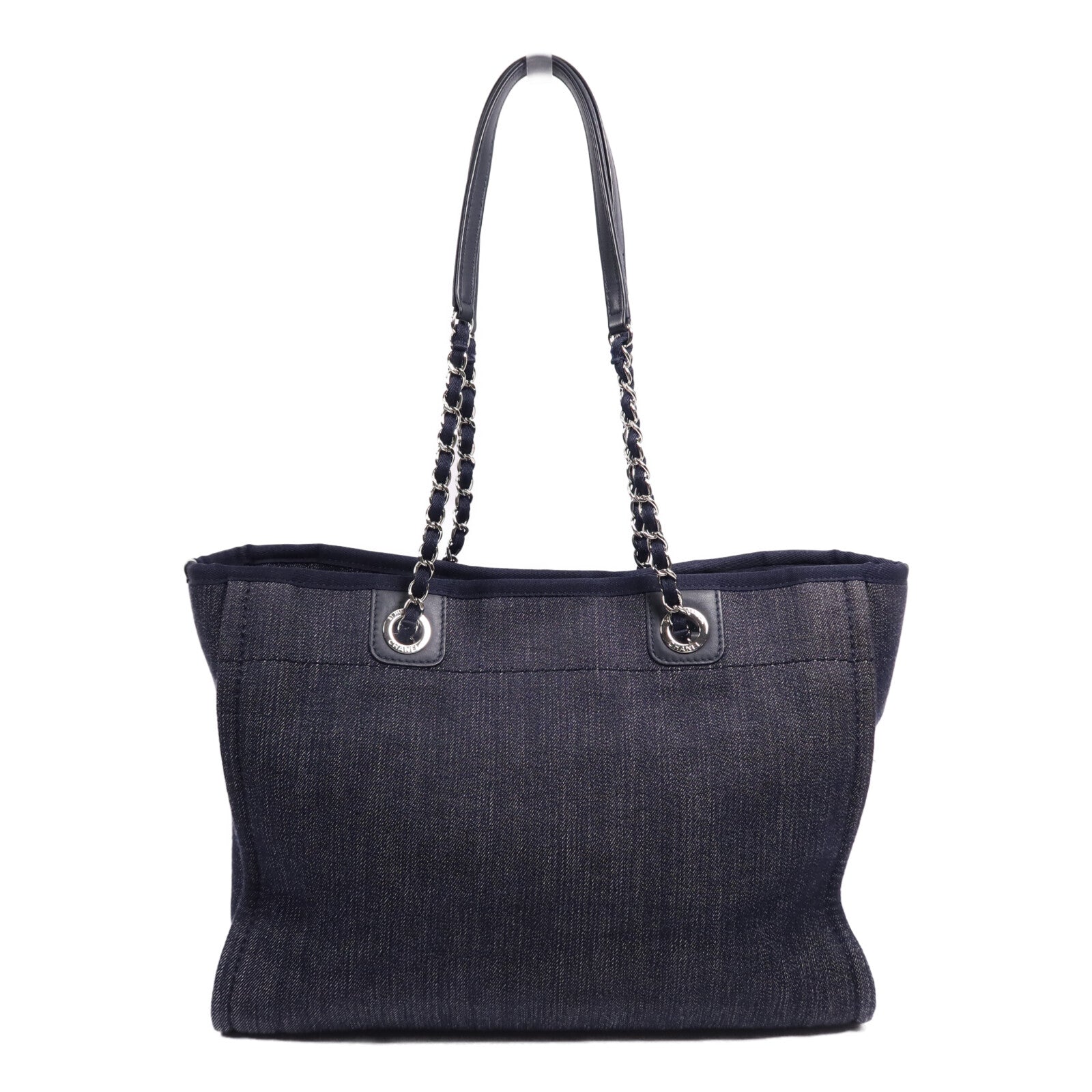 CHANEL 帆布Deauville Tote銀扣肩背袋