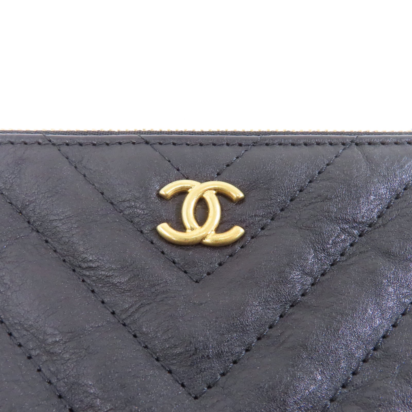 CHANEL 牛皮皮革Pouch/Clutch金扣手拿包黑色