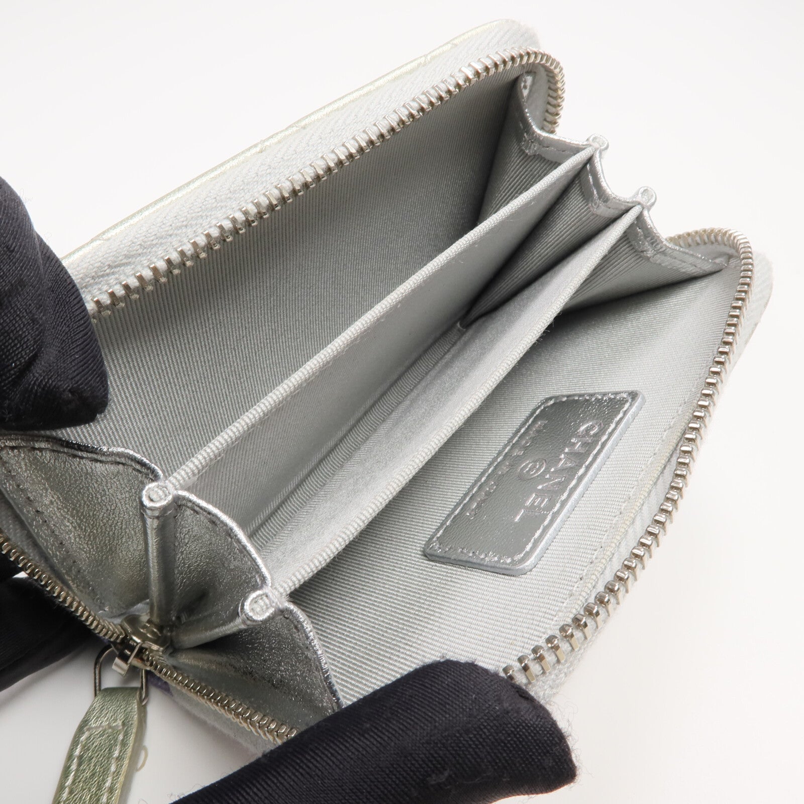 CHANEL 羊皮皮革Card Case/Coin Case銀扣拉鏈卡片套/零錢包