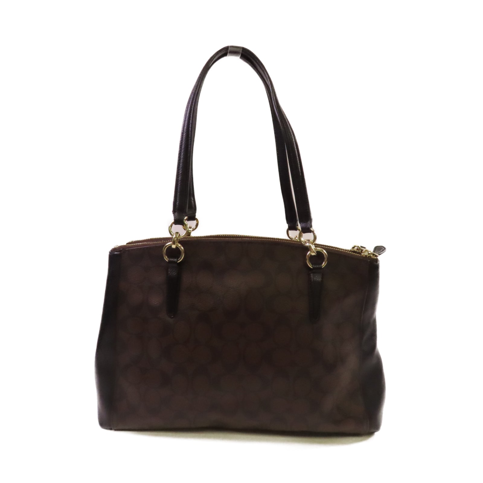 COACH 塗層帆布2Way Shoulder Bag金扣手挽肩背兩用袋啡色/黑色