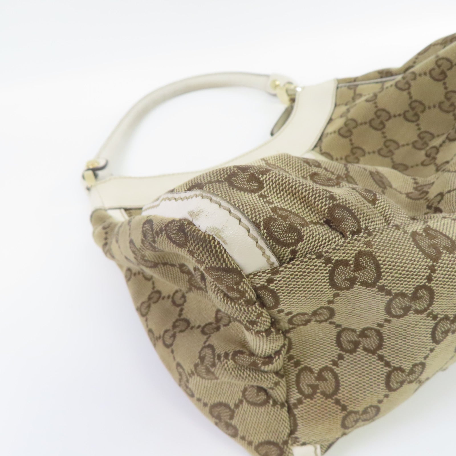 GUCCI 【激減優惠】帆布Shoulder Bag金扣肩背袋啡色/白色