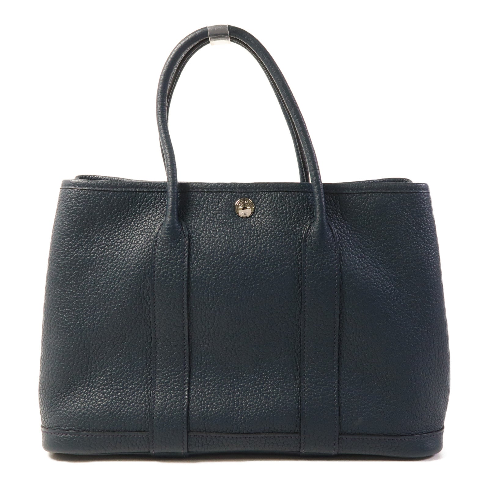 HERMES Negonda皮革Garden Party TPM銀扣手挽袋Bleu De Prusse