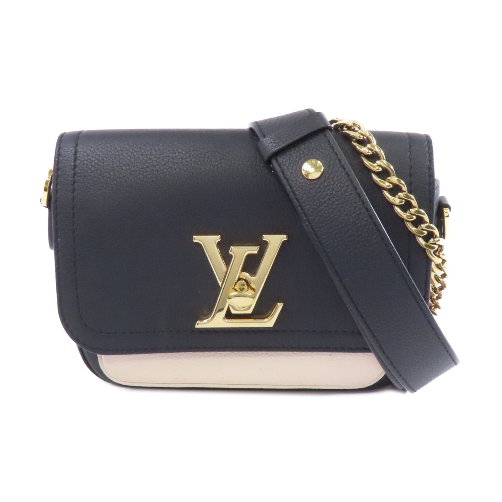 LOUIS VUITTON 牛皮皮革Lockme Tender金扣肩背袋黑色/白色/粉紅色