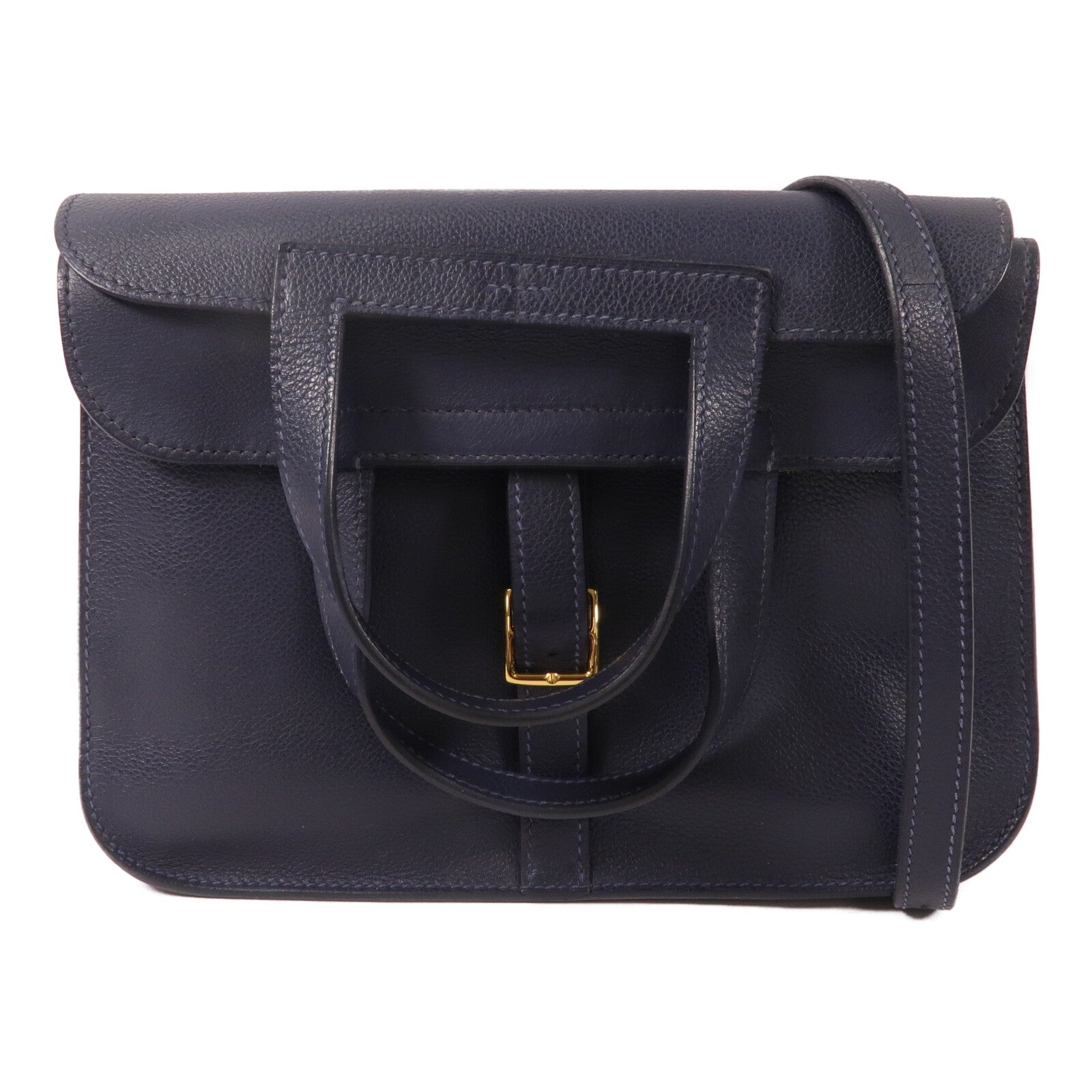 HERMES Evercolor皮革Halzan 25手挽肩背兩用袋Bleu Nuit