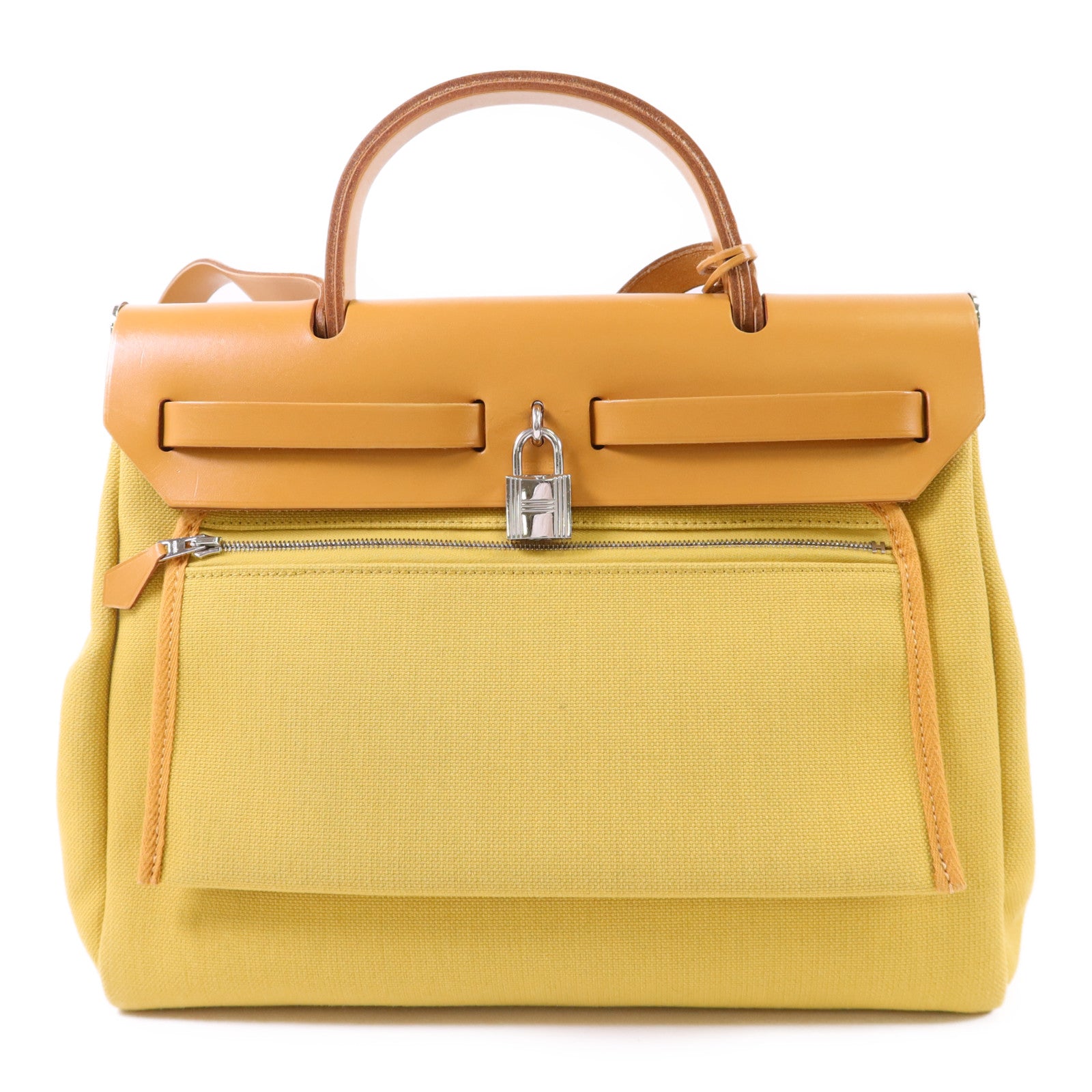 HERMES 帆布Herbag PM銀扣手挽肩背兩用袋Soleil