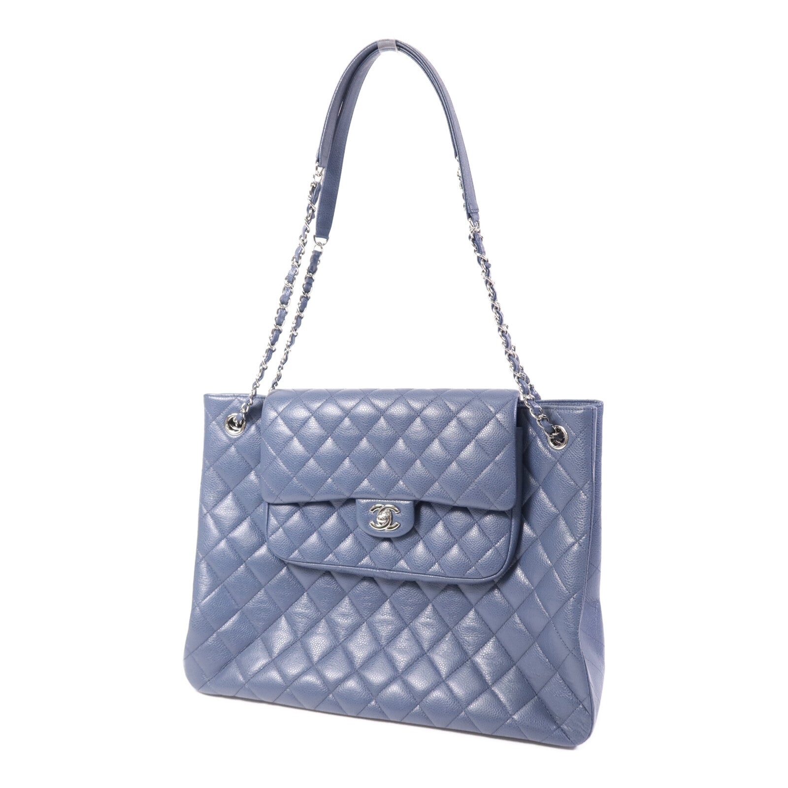 CHANEL 【激減優惠】牛皮皮革Tote Bag銀扣鏈帶肩背袋