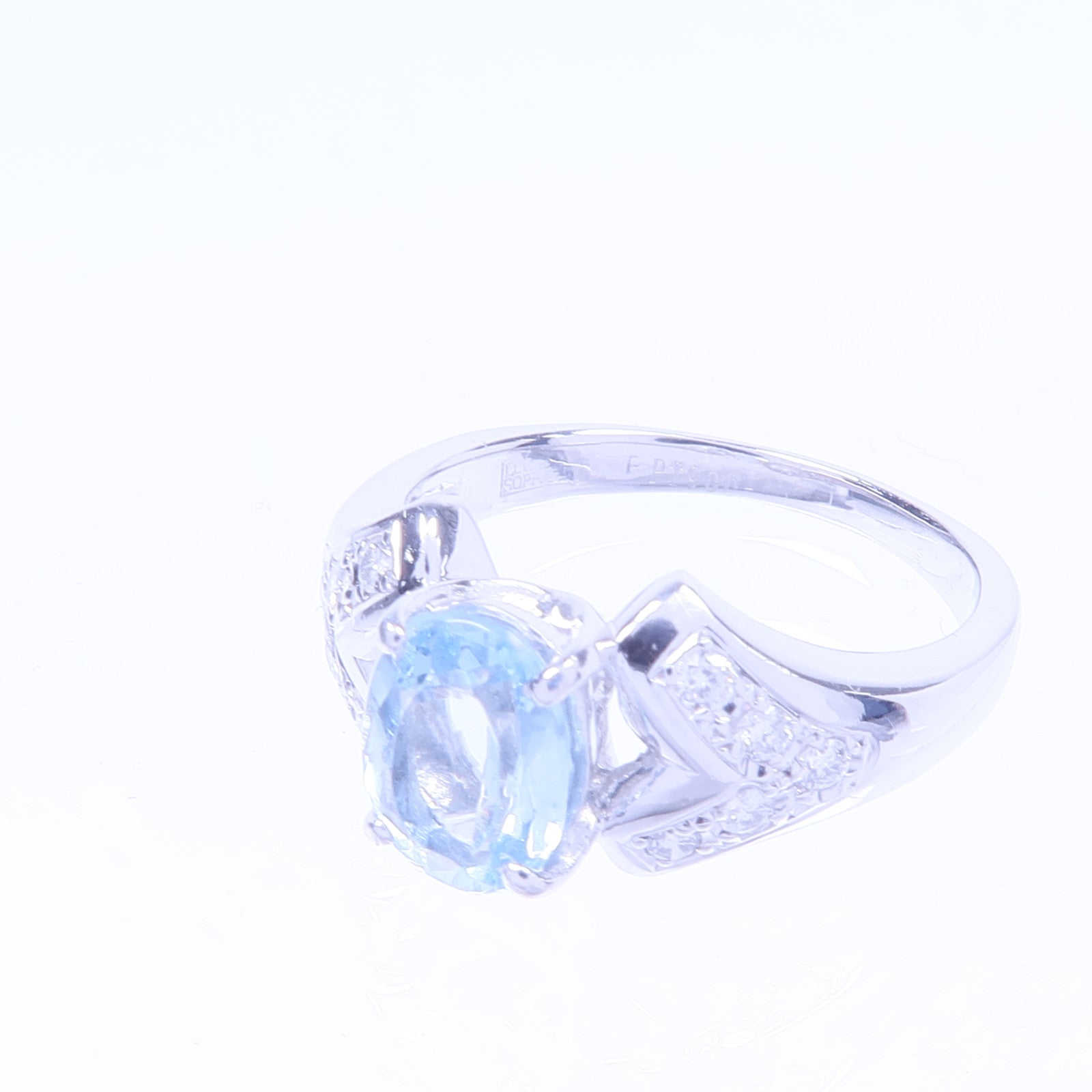 JEWELRY PT900鉑金Aquamarine Diamond Ring藍晶/鑽石戒指US#6.25