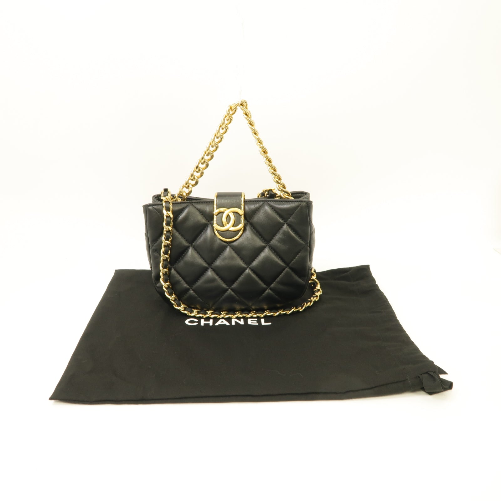 CHANEL 【激減優惠】菱格羊皮皮革Chain Shoulder Bag金扣手挽肩背兩用袋黑色