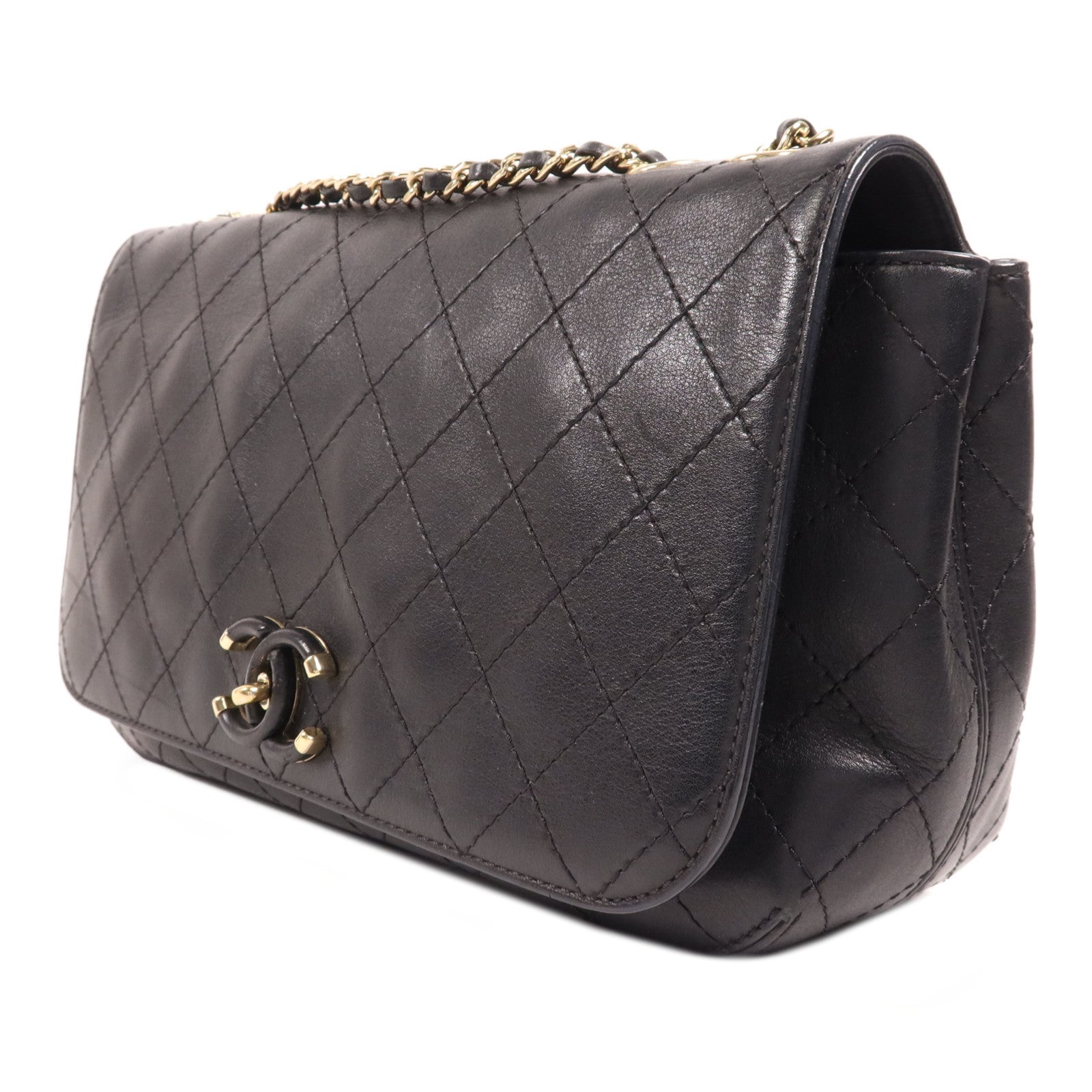 CHANEL 牛皮皮革Chain Shoulder金扣鏈帶肩背袋