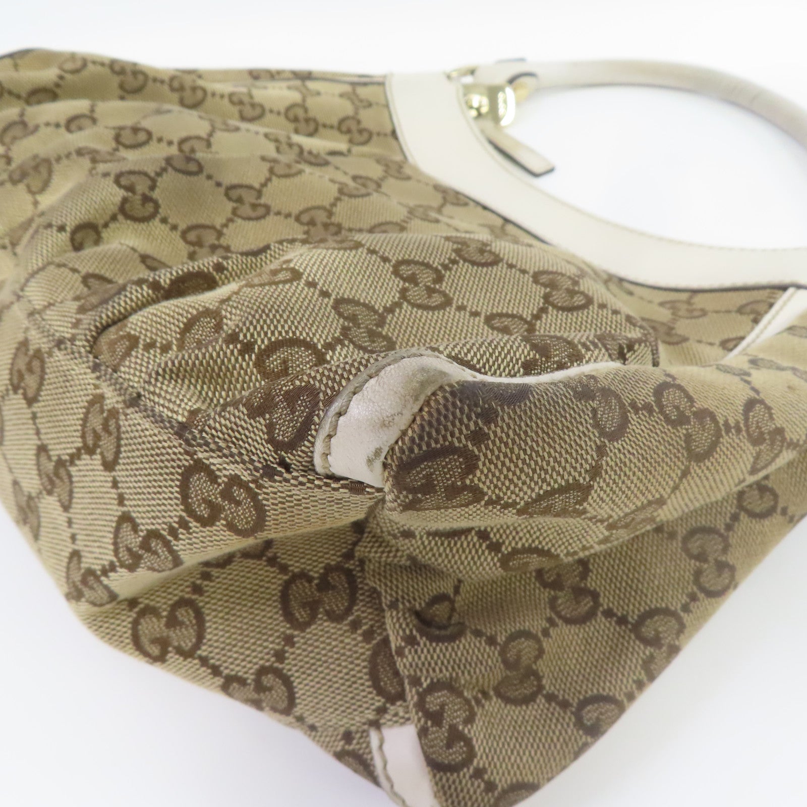 GUCCI 【激減優惠】帆布Shoulder Bag金扣肩背袋啡色/白色