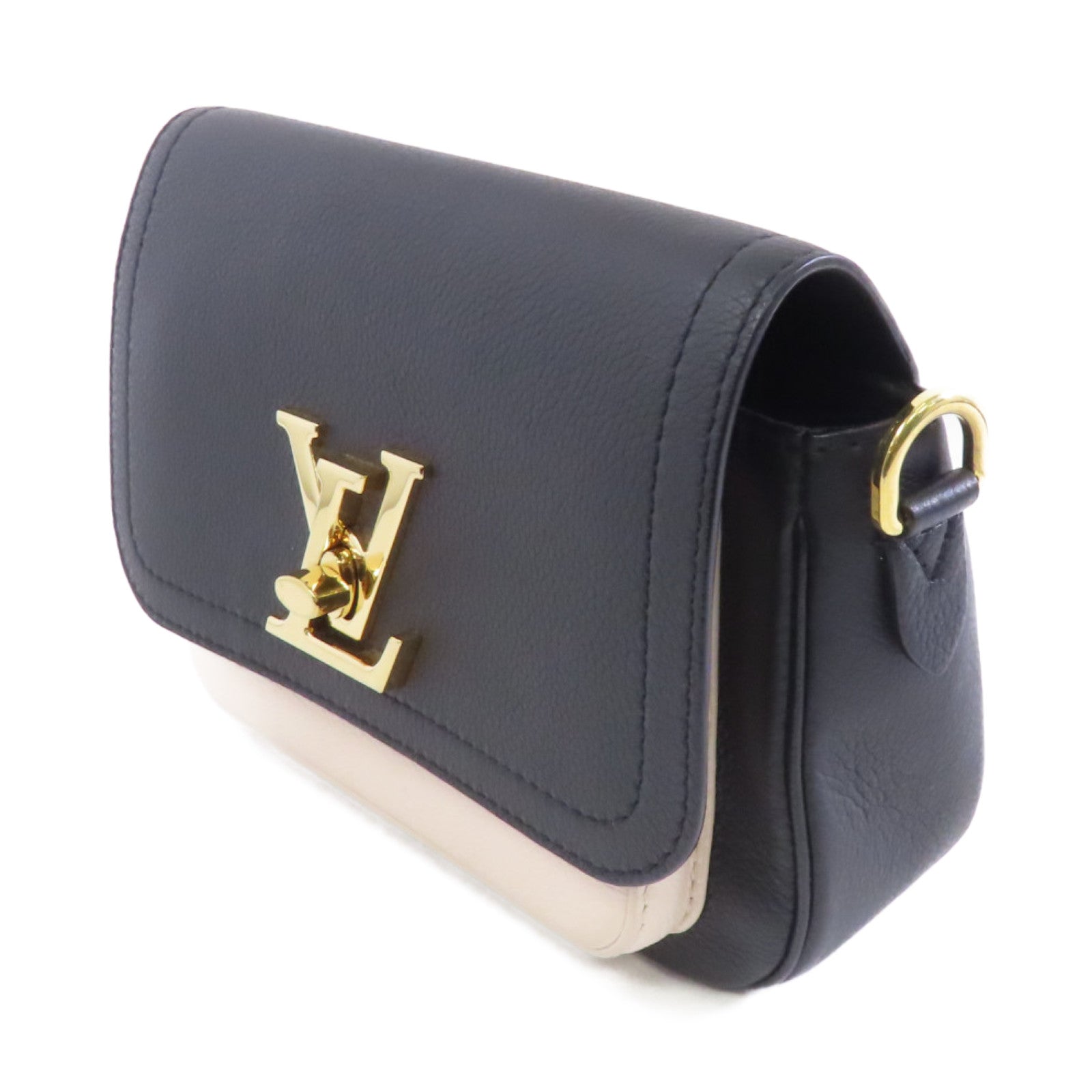 LOUIS VUITTON 牛皮皮革Lockme Tender金扣肩背袋黑色/白色/粉紅色