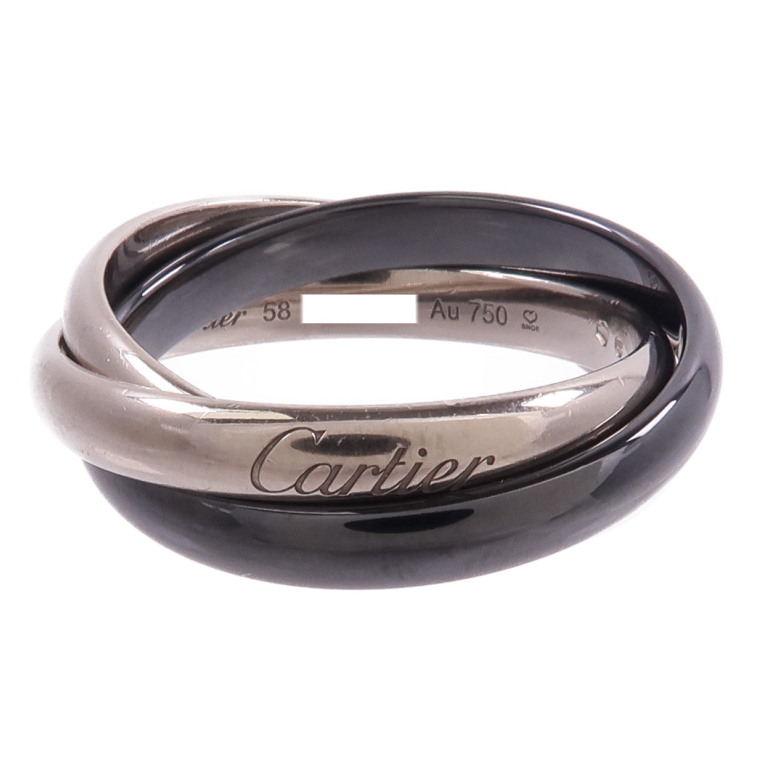 CARTIER 18K白金/陶瓷Trinity戒指