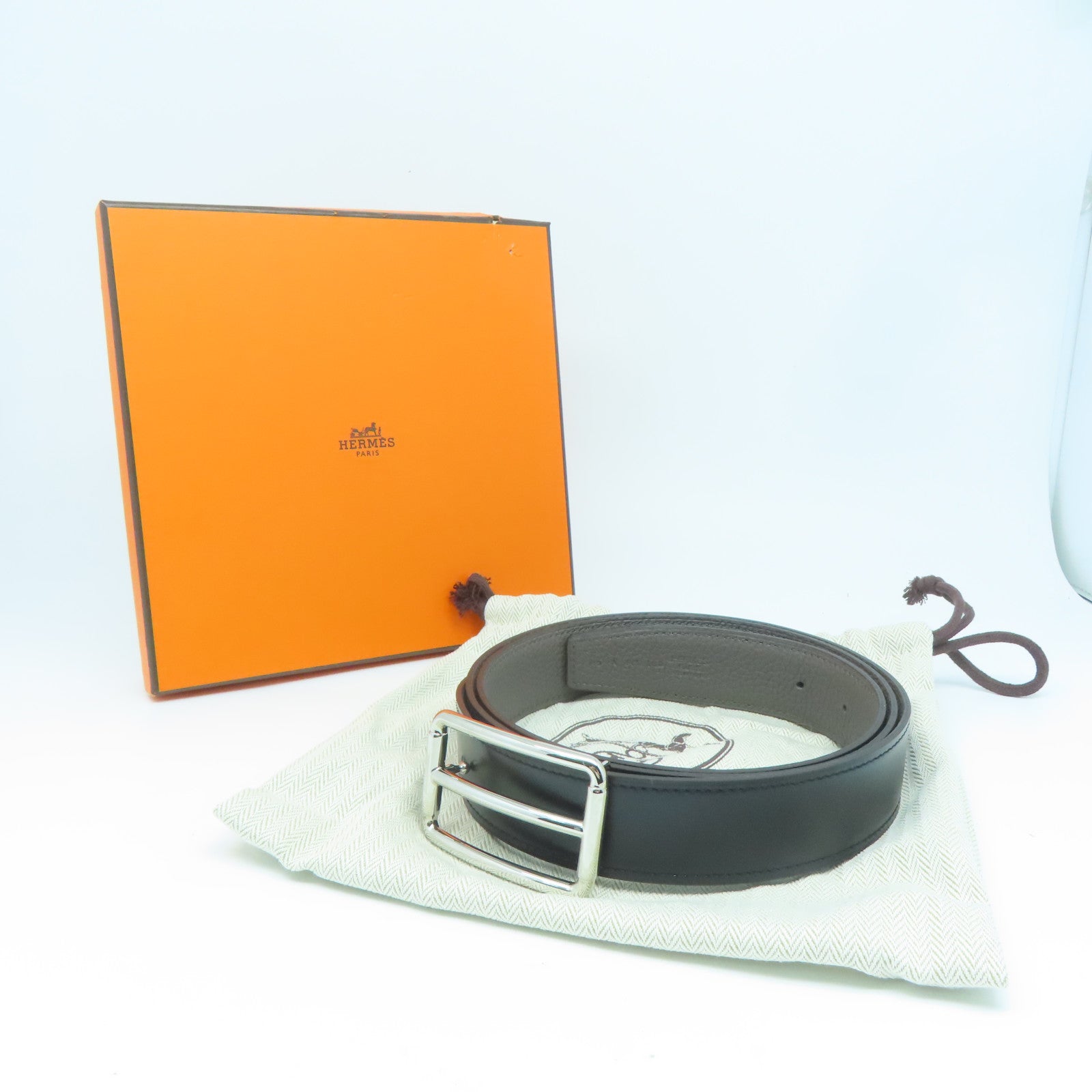 HERMES 【激減優惠】Swift皮革/Epsom皮革Belt 110cm銀扣黑色/灰色