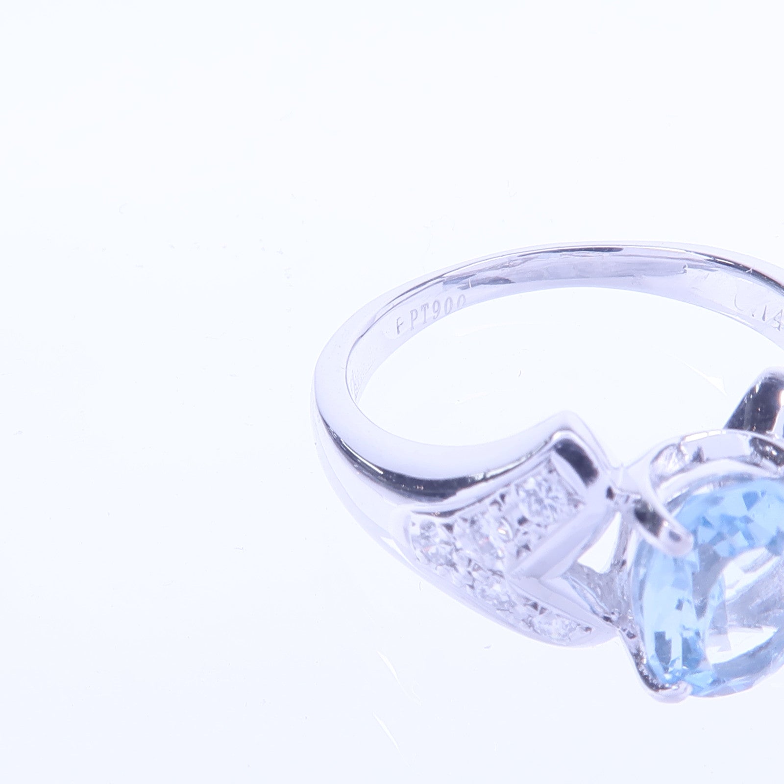 JEWELRY 【激減優惠】PT900鉑金Aquamarine Diamond Ring藍晶/鑽石戒指US#6.25
