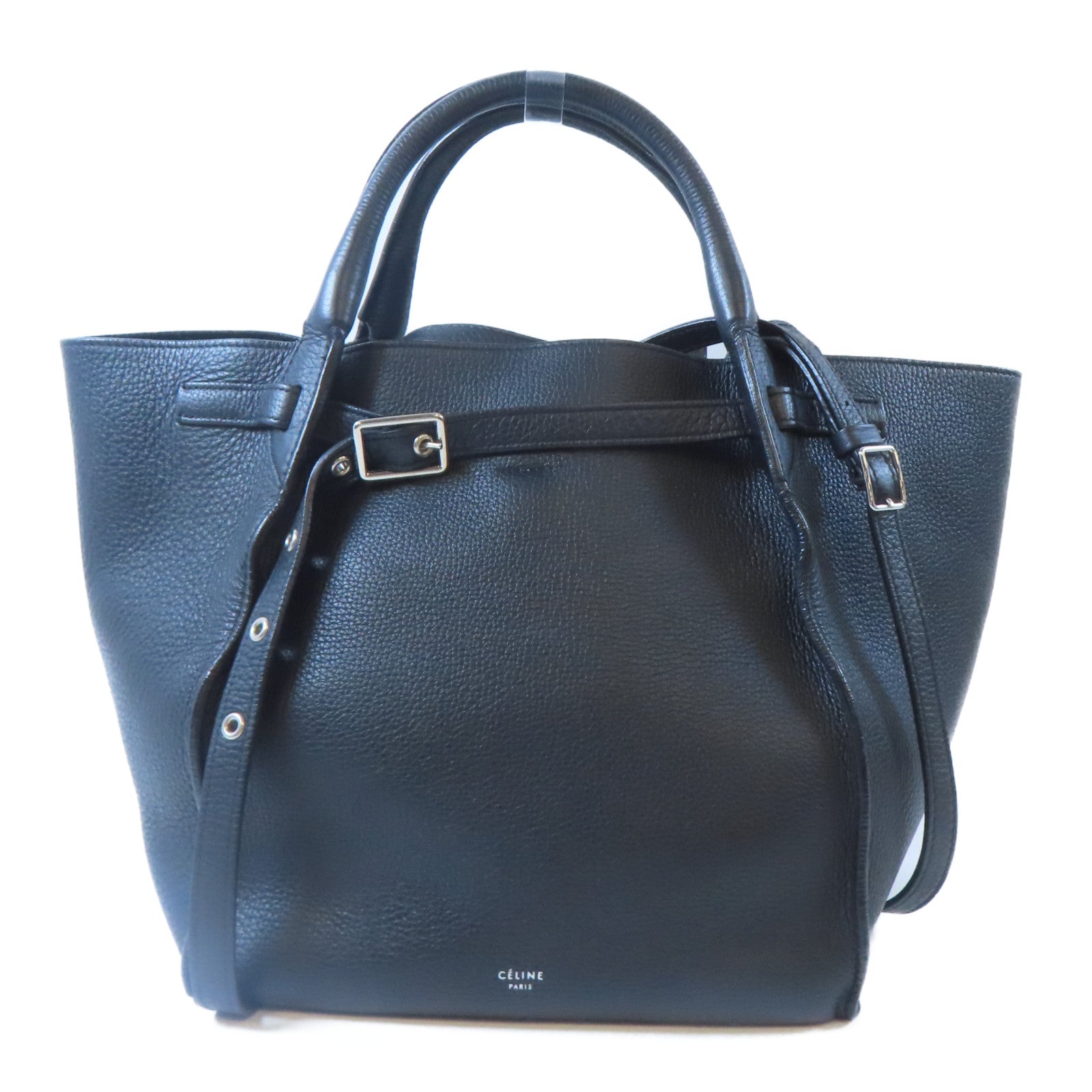 CELINE 牛皮皮革Shoulder Bag銀扣手挽肩背兩用袋黑色