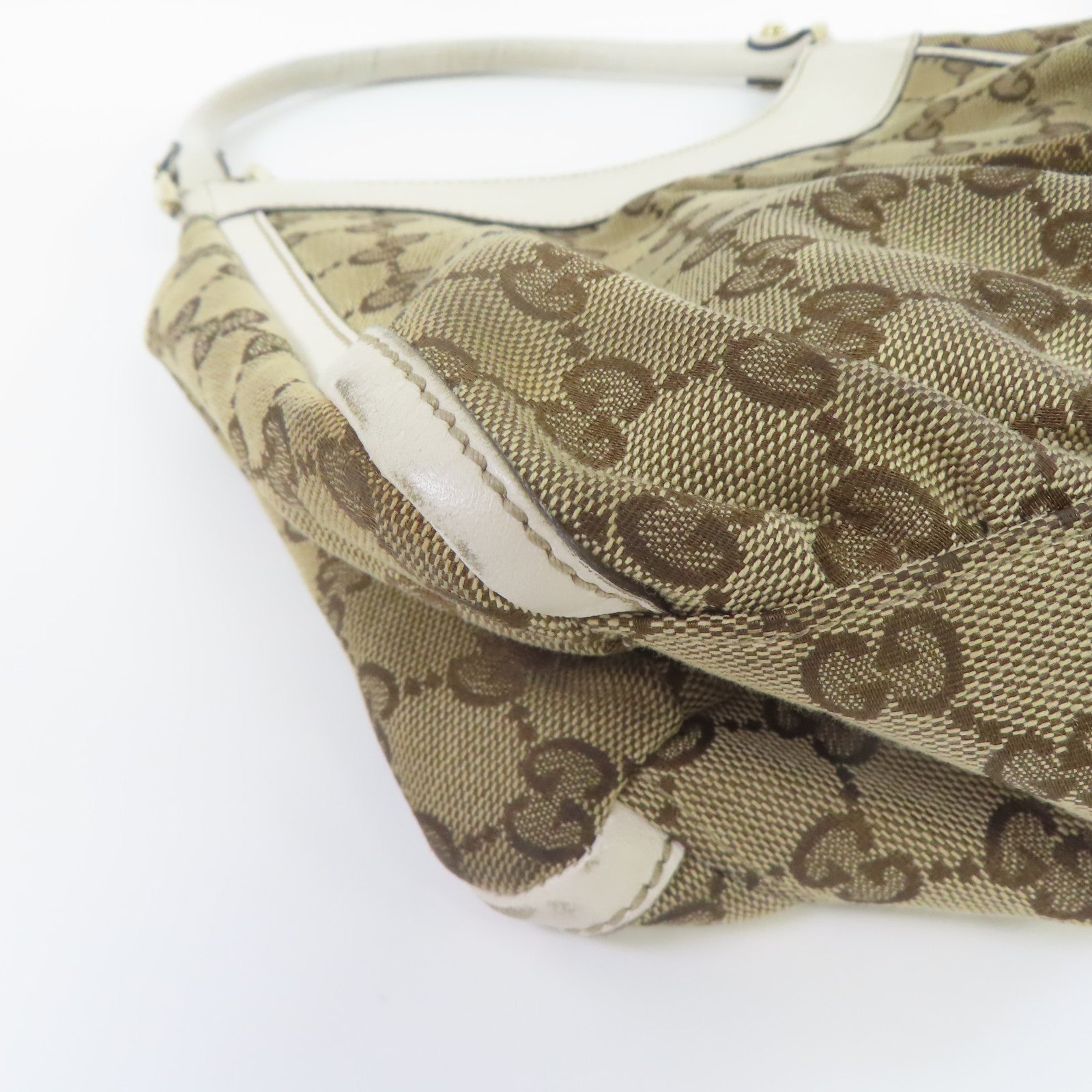 GUCCI 【激減優惠】帆布Shoulder Bag金扣肩背袋啡色/白色