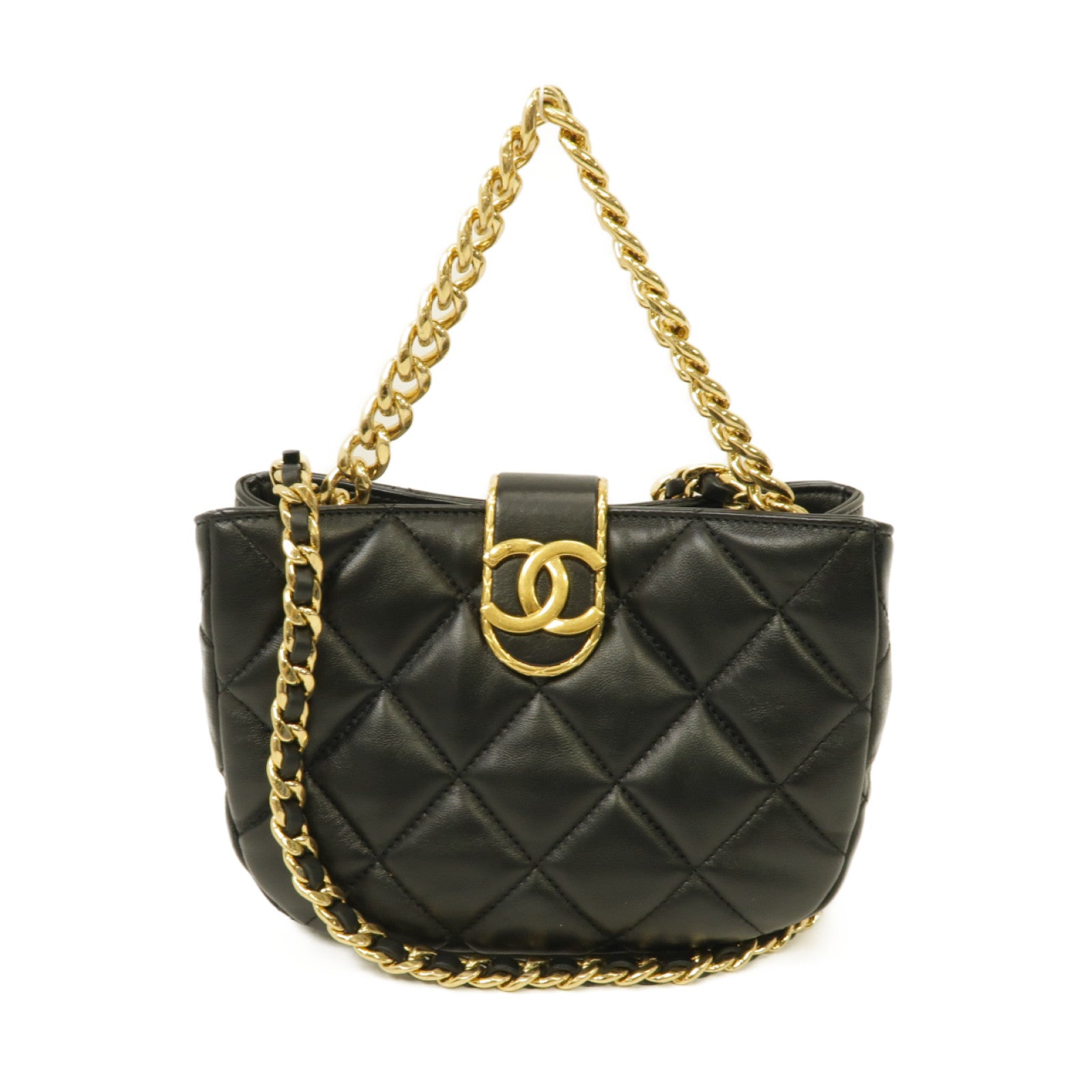 CHANEL 【激減優惠】菱格羊皮皮革Chain Shoulder Bag金扣手挽肩背兩用袋黑色