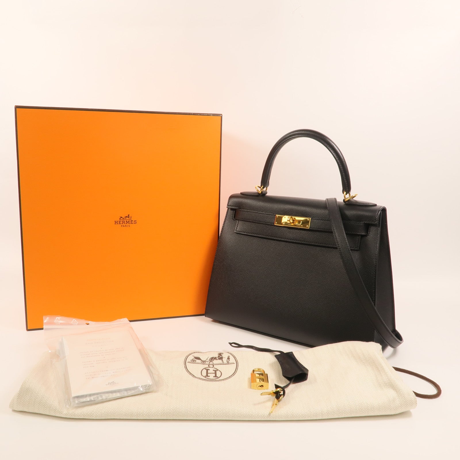 HERMES Epsom皮革Kelly 28手挽肩背兩用袋Noir