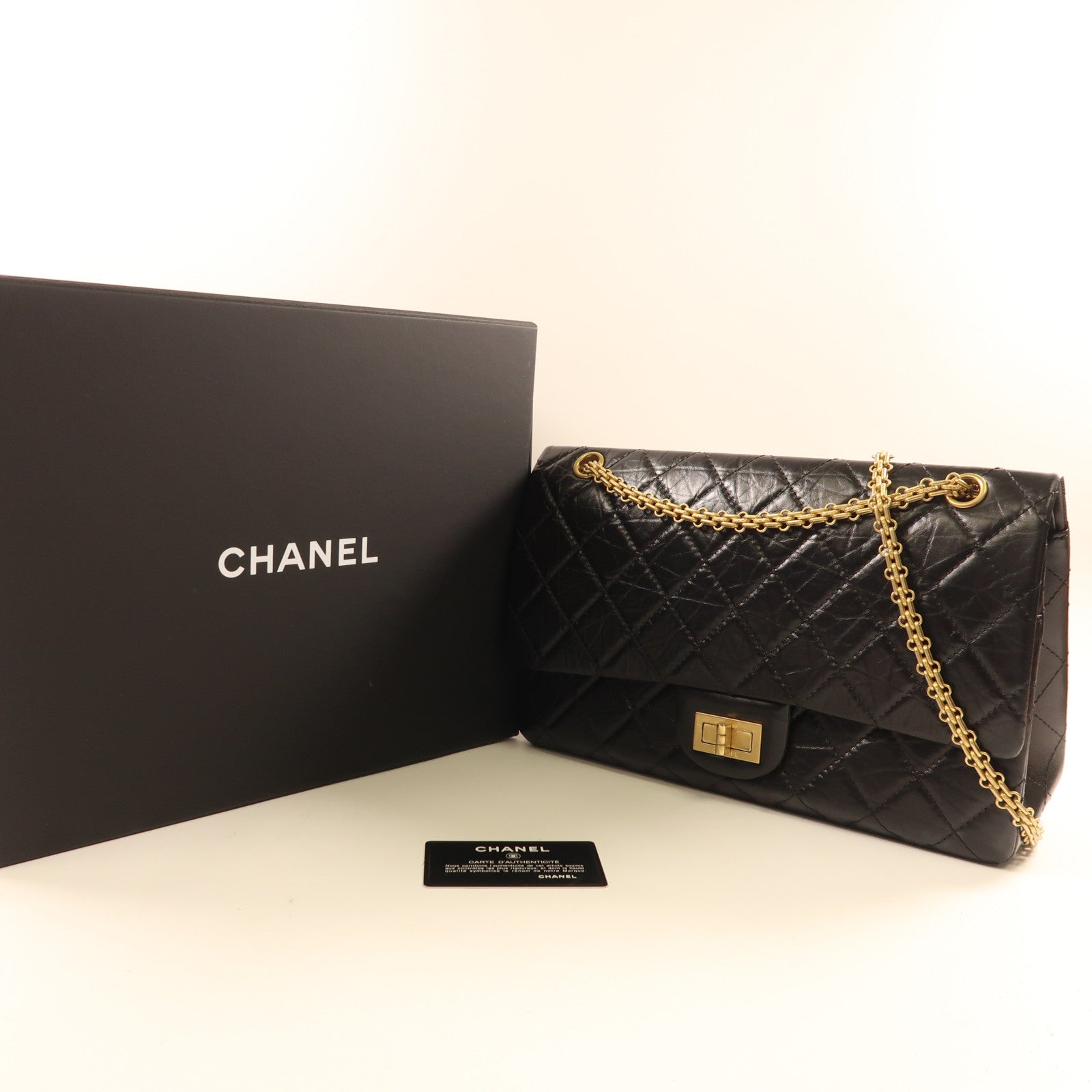 CHANEL 牛皮皮革2.55金扣鏈帶肩背袋