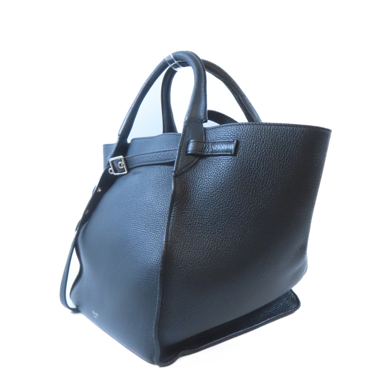 CELINE 牛皮皮革Shoulder Bag銀扣手挽肩背兩用袋黑色