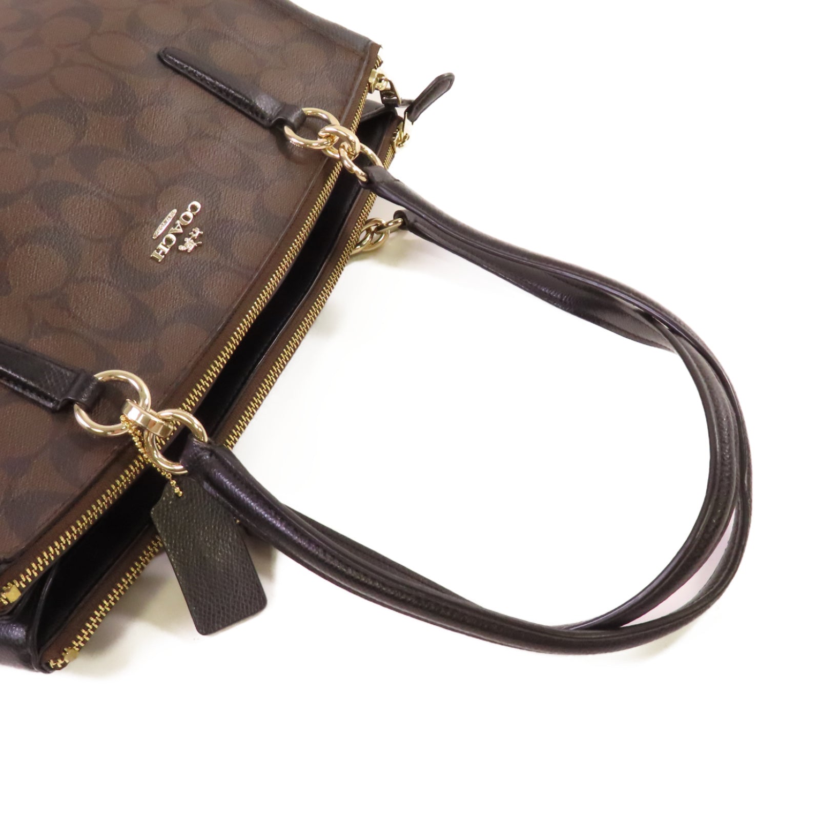 COACH 塗層帆布2Way Shoulder Bag金扣手挽肩背兩用袋啡色/黑色