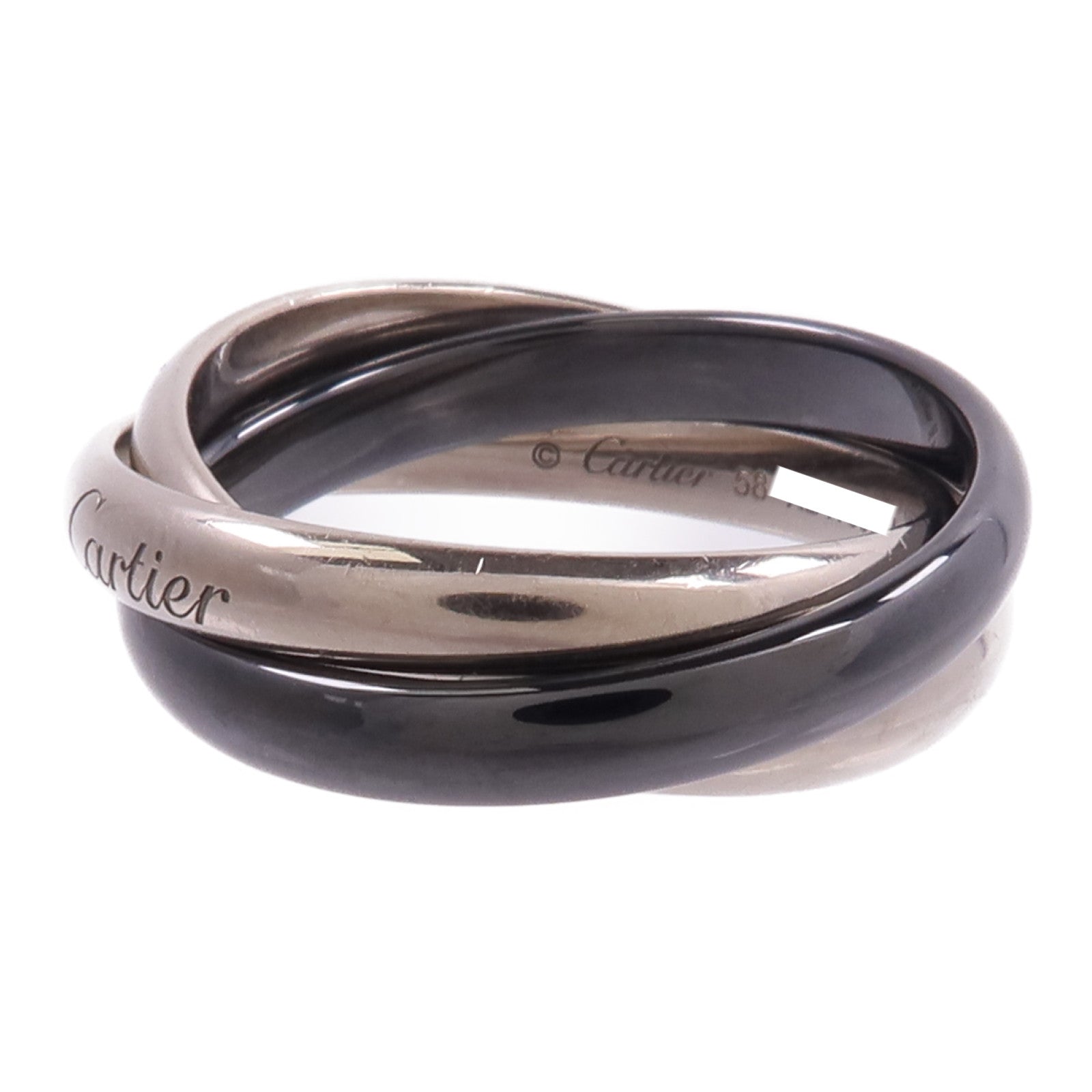 CARTIER 18K白金/陶瓷Trinity戒指