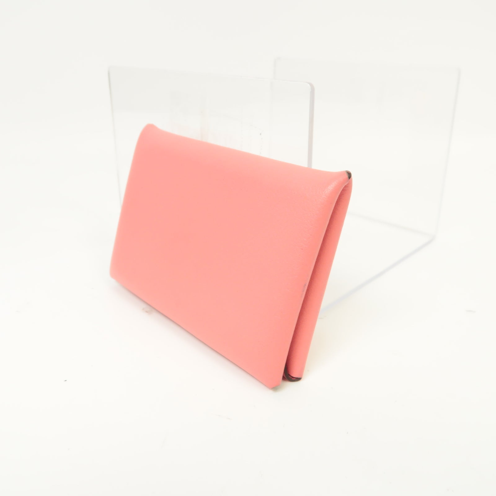 HERMES 【激減優惠】Evercolor皮革Calvi銀扣卡片套粉紅色