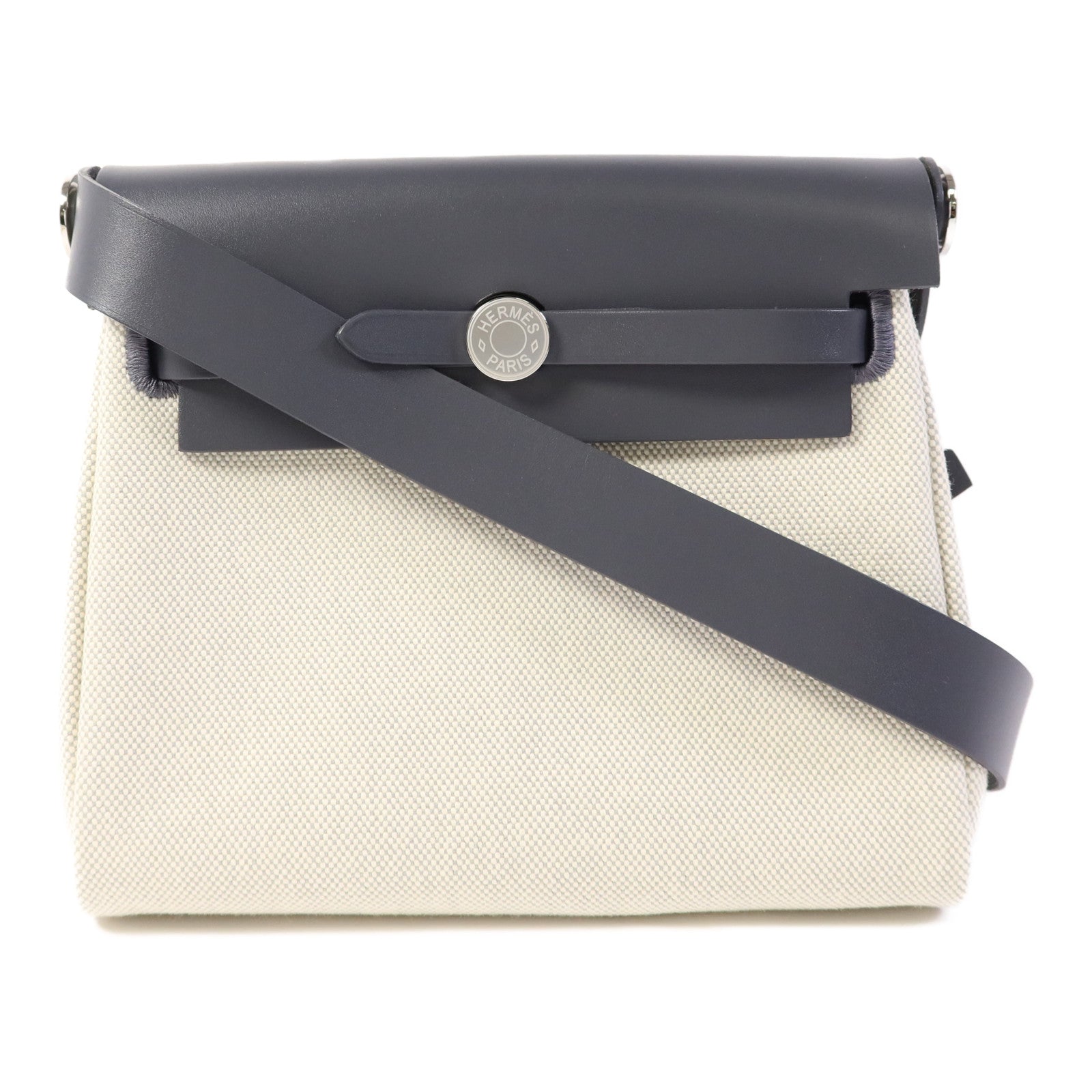 HERMES 帆布Mini Herbag銀扣肩背袋Ardoise