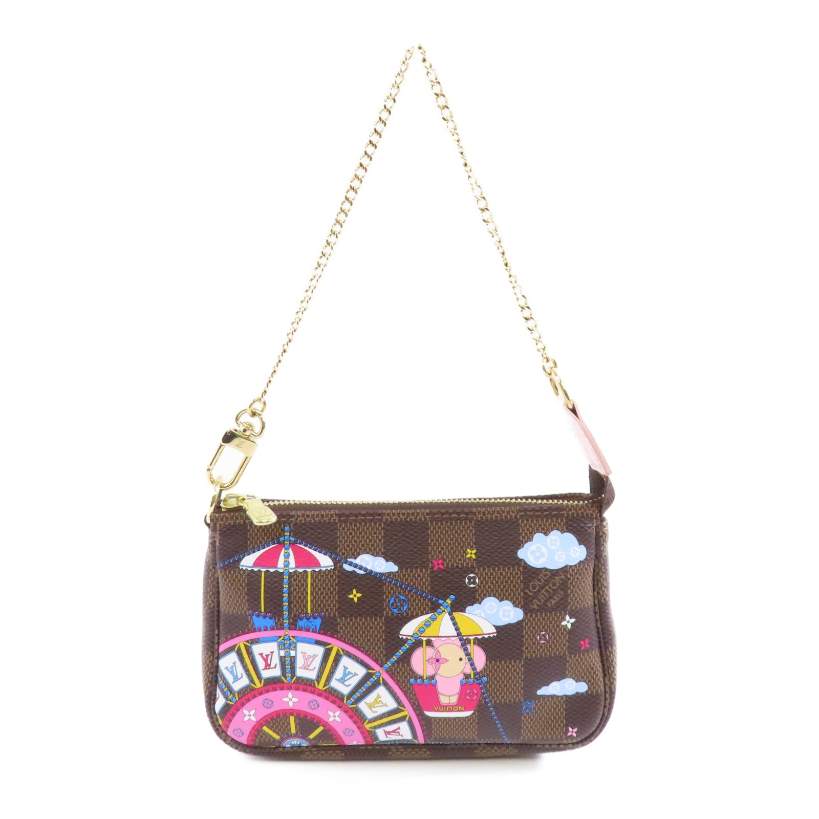 LOUIS VUITTON 【激減優惠】Damier Mini Pochette金扣鏈帶手挽袋啡色