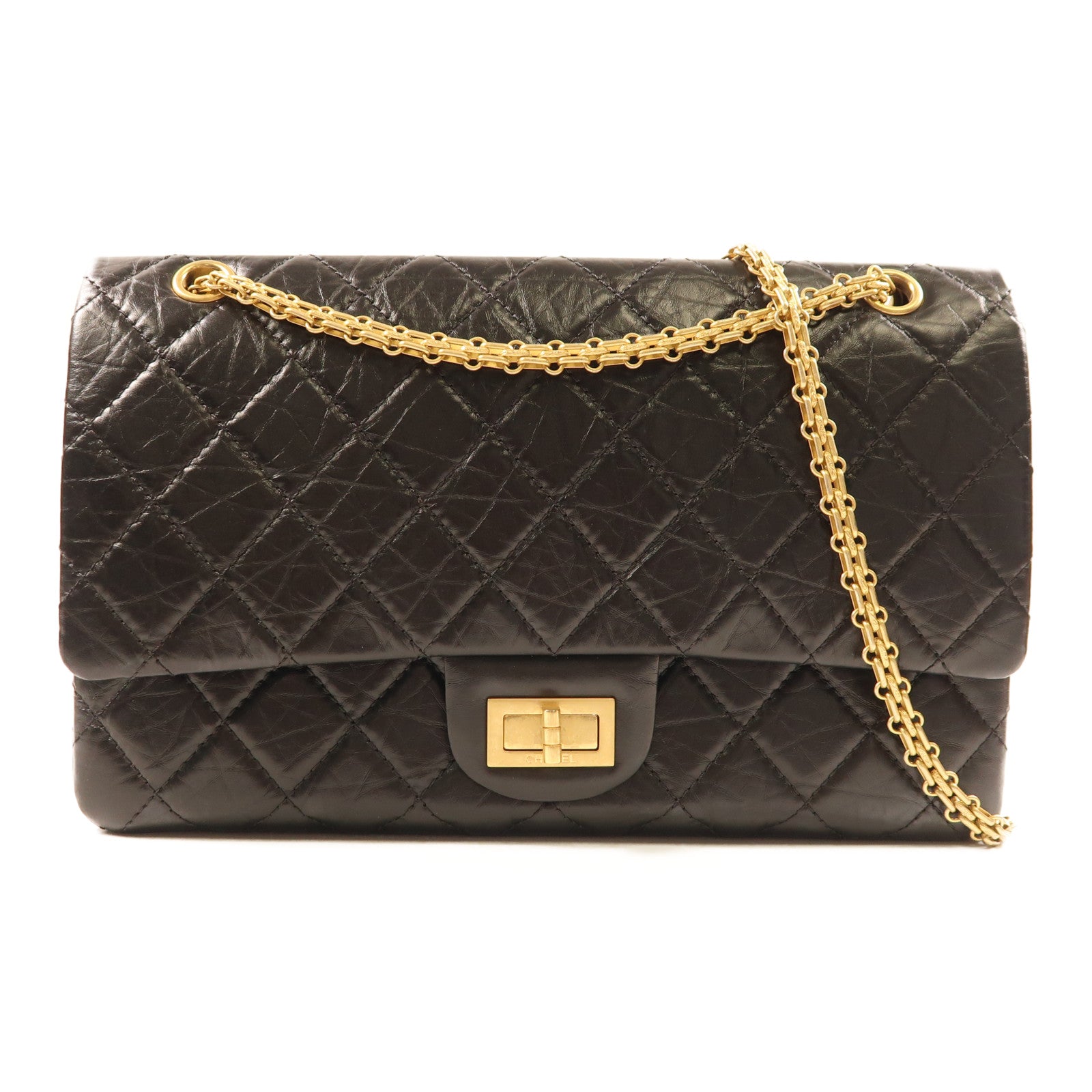 CHANEL 牛皮皮革2.55金扣鏈帶肩背袋