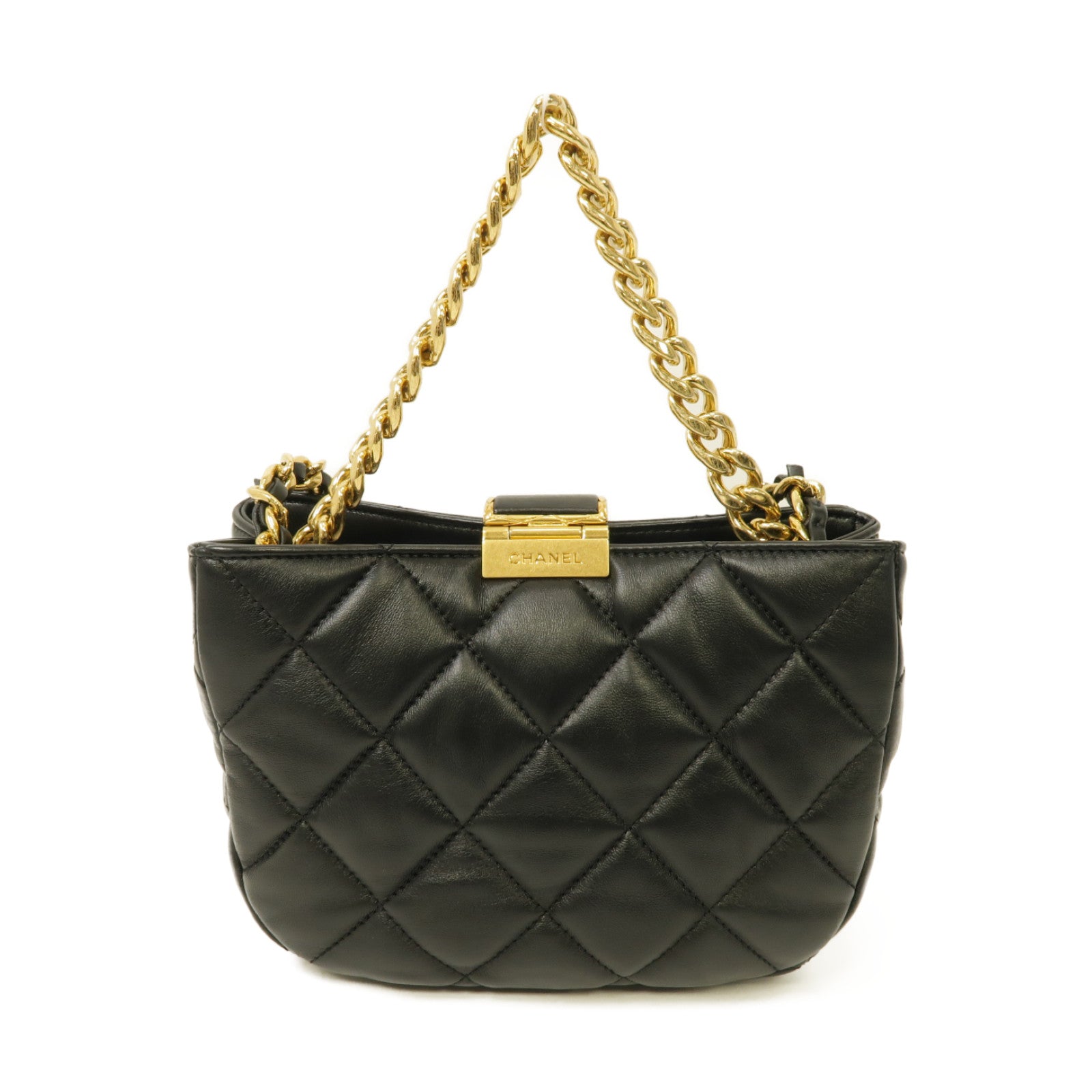 CHANEL 【激減優惠】菱格羊皮皮革Chain Shoulder Bag金扣手挽肩背兩用袋黑色