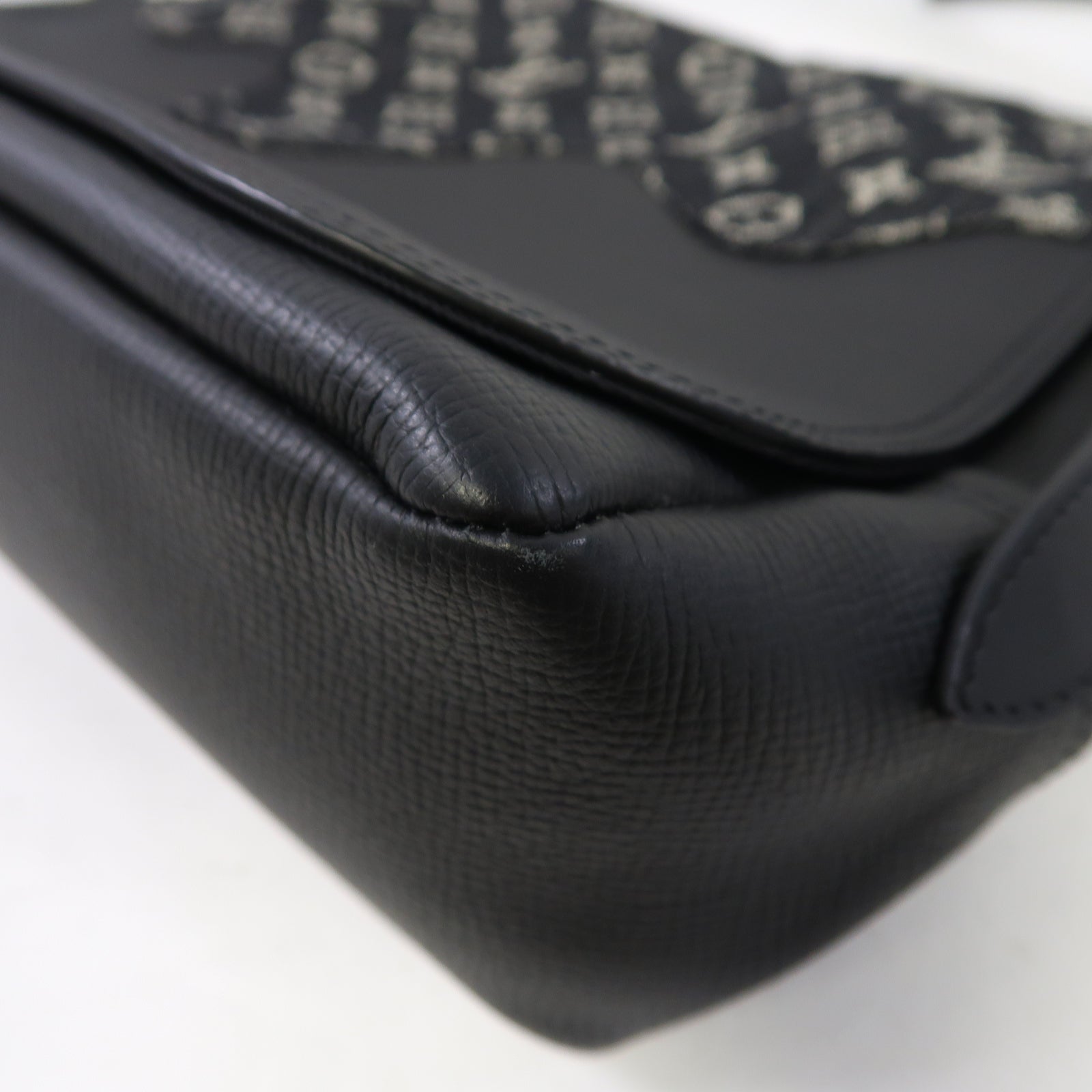 LOUIS VUITTON Monogram Denim/牛皮皮革Besace Tokyo銀扣肩背袋黑色