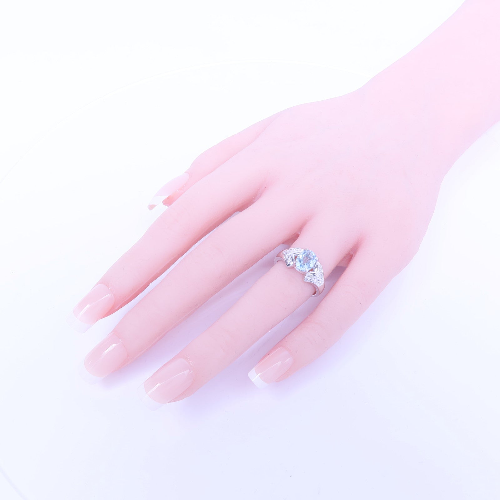 JEWELRY 【激減優惠】PT900鉑金Aquamarine Diamond Ring藍晶/鑽石戒指US#6.25