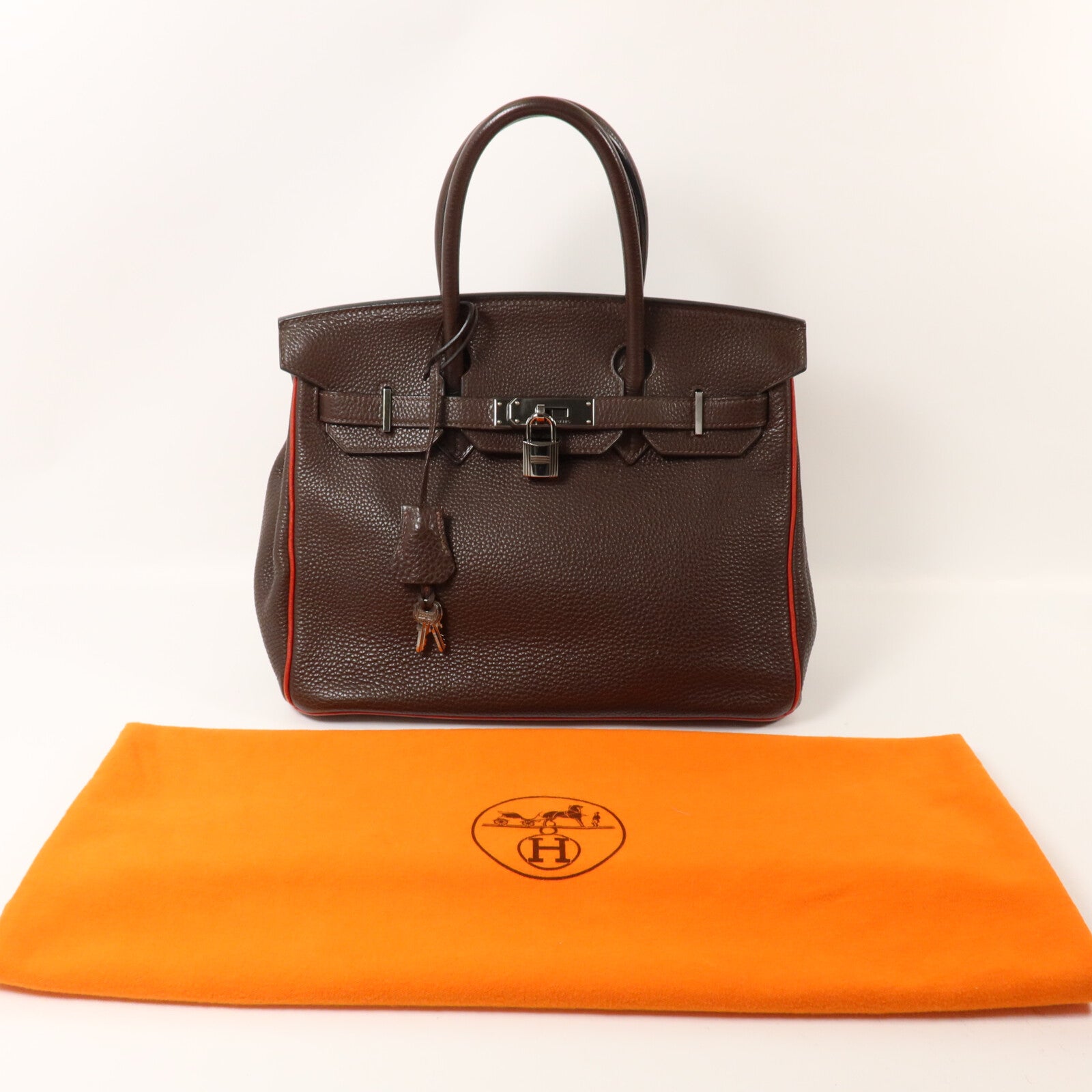 HERMES Togo皮革Birkin 30手挽袋Chocolat/Rouge Venitien