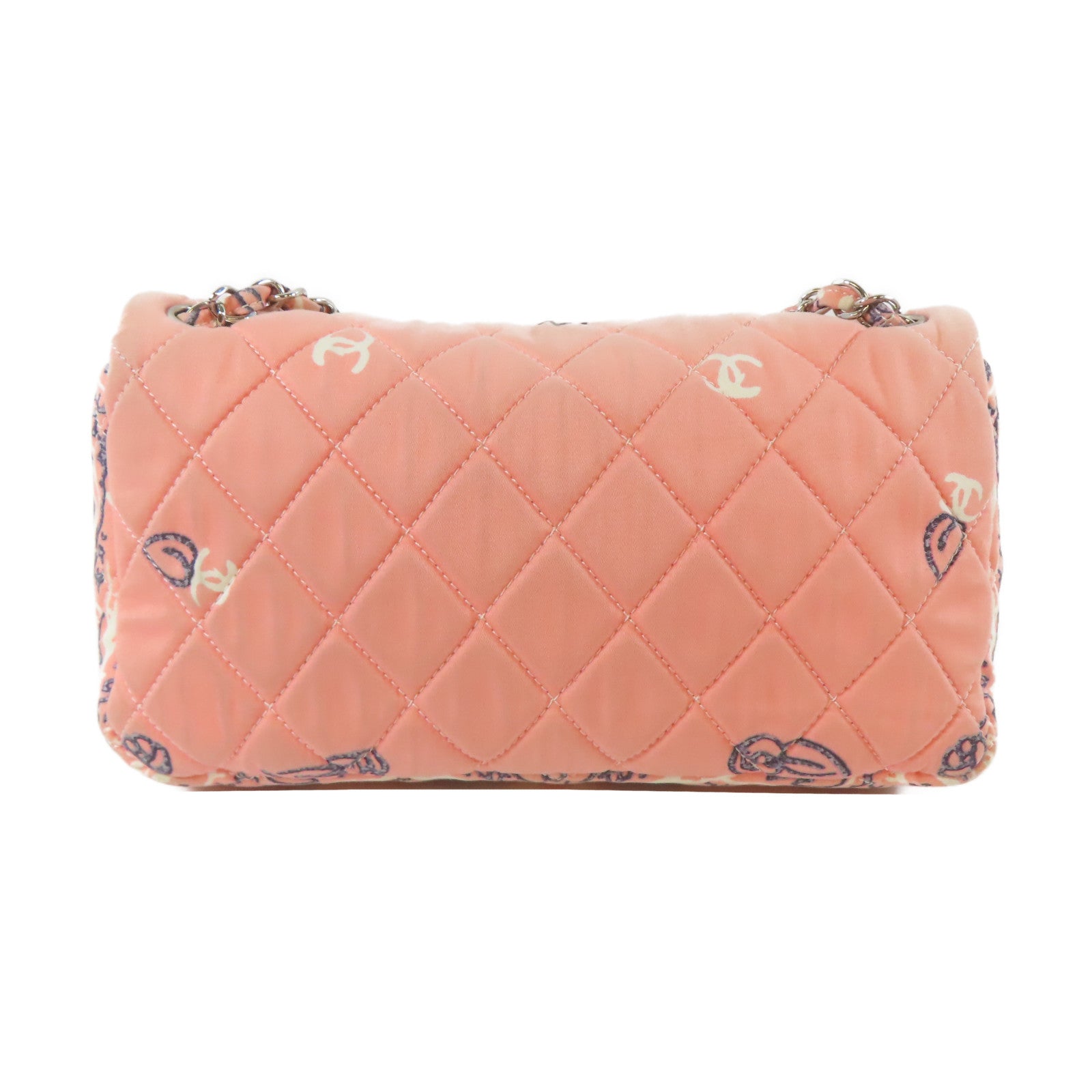 CHANEL 帆布Chain Shoulder Bag銀扣鏈帶肩背袋粉紅色