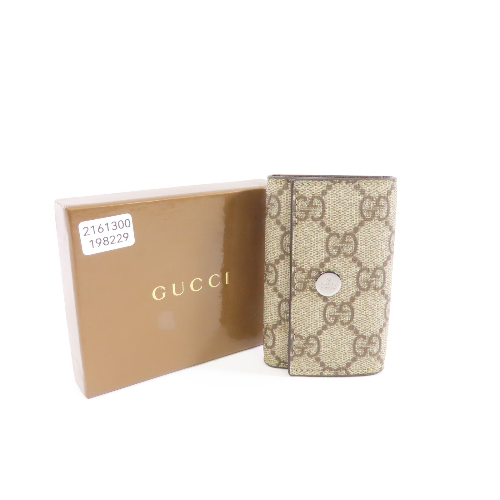 GUCCI 塗層帆布Key Case銀扣鎖匙包棕色