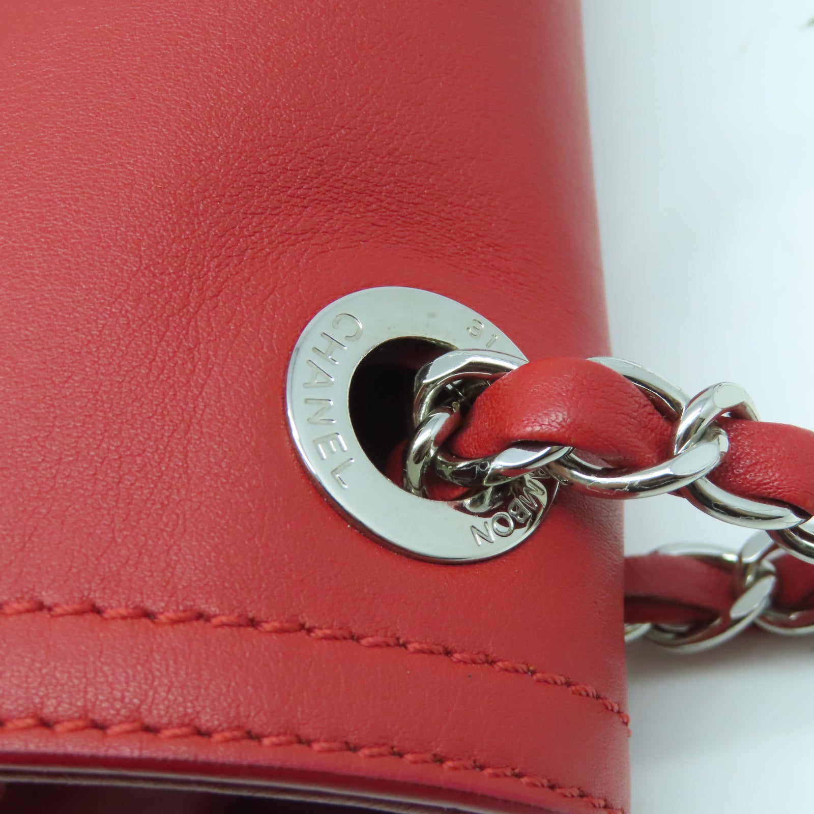 CHANEL 羊皮皮革Shoulder Bag銀扣肩背袋紅色