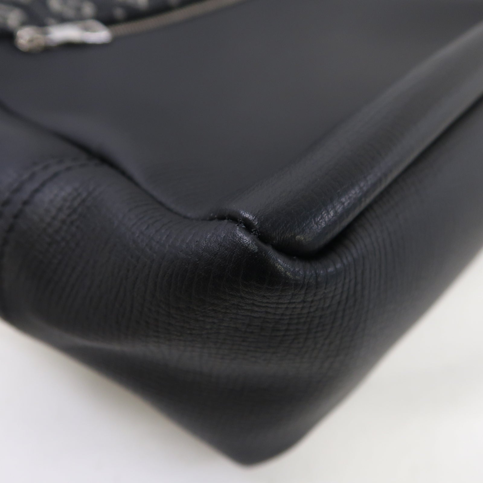 LOUIS VUITTON Monogram Denim/牛皮皮革Besace Tokyo銀扣肩背袋黑色